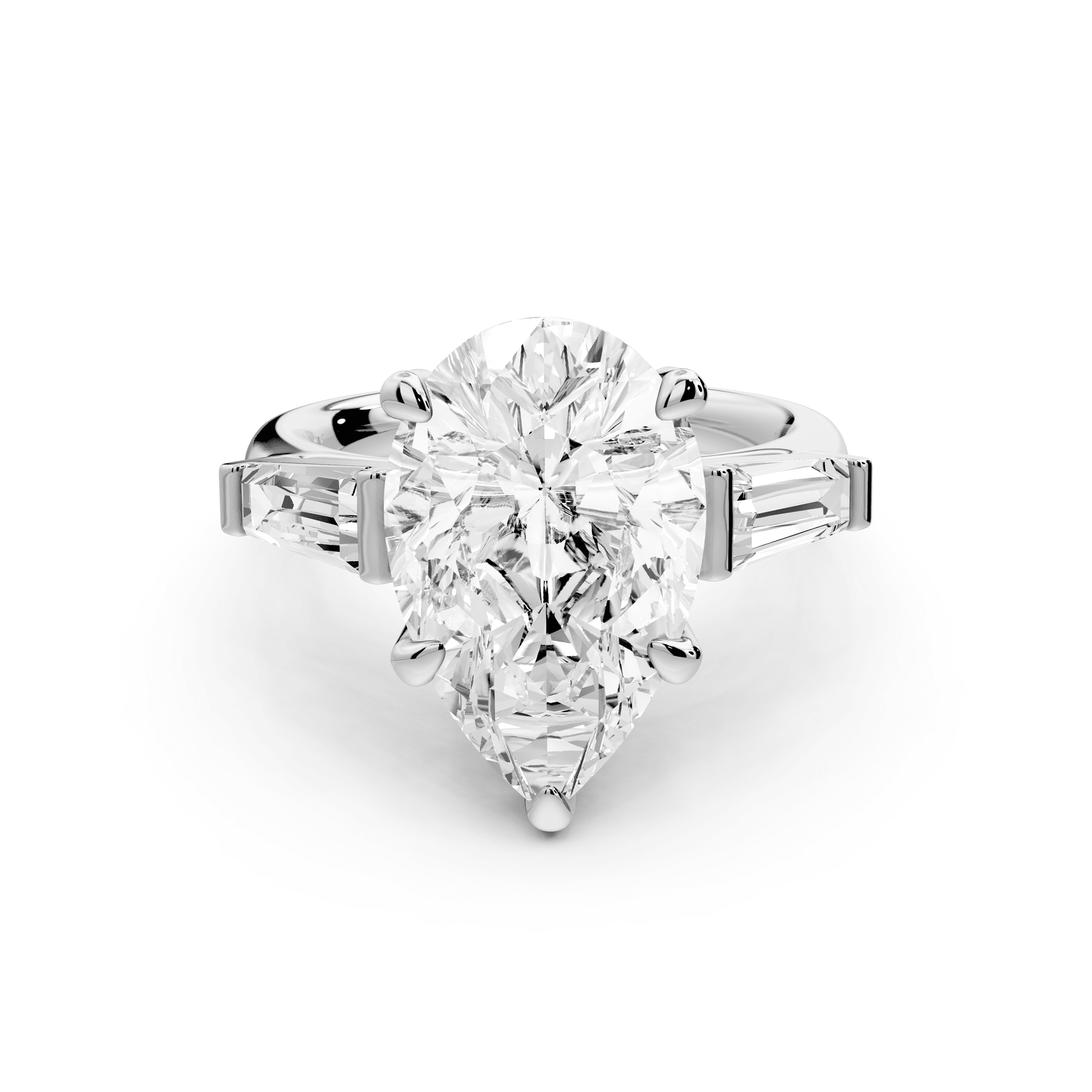 Naomi - 5ct 18k white gold pear diamond with Tapered Baguettes side stones Engagement Ring - Mr. Alex Jewelry