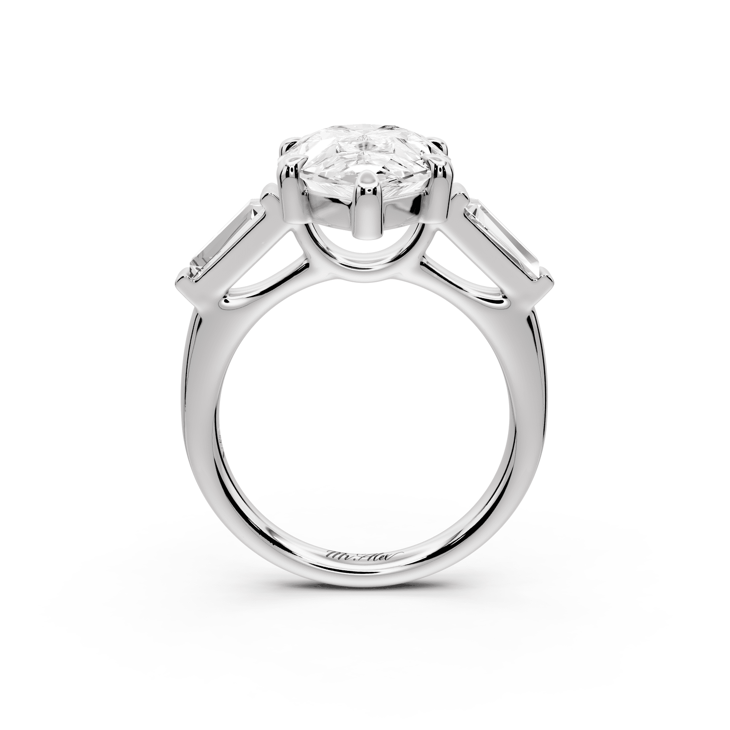 Naomi - 5ct 18k white gold pear diamond with Tapered Baguettes side stones Engagement Ring - Mr. Alex Jewelry