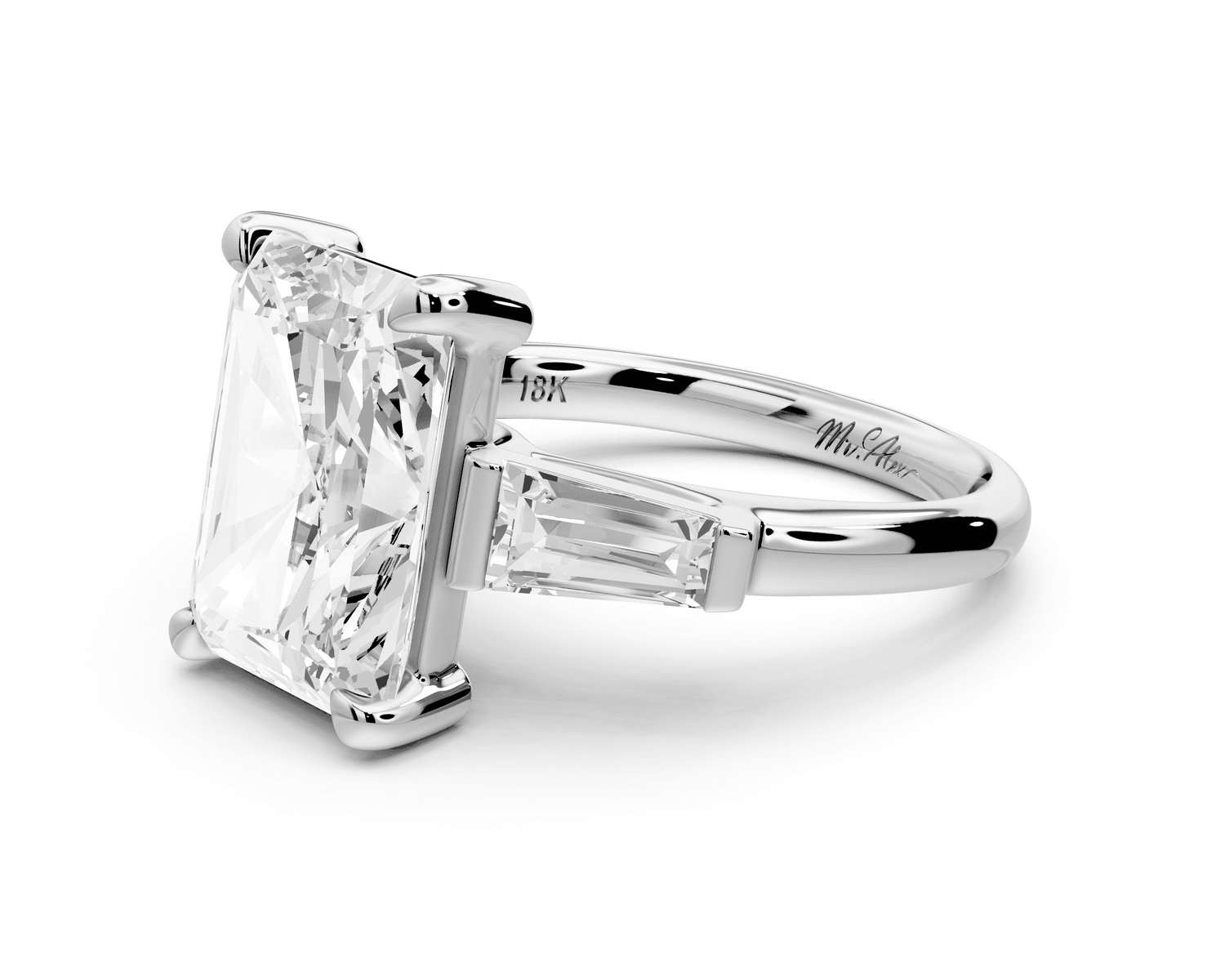 Naomi - 5ct 18k white gold radiant diamond with Tapered Baguettes side stones Engagement Ring - Mr. Alex Jewelry