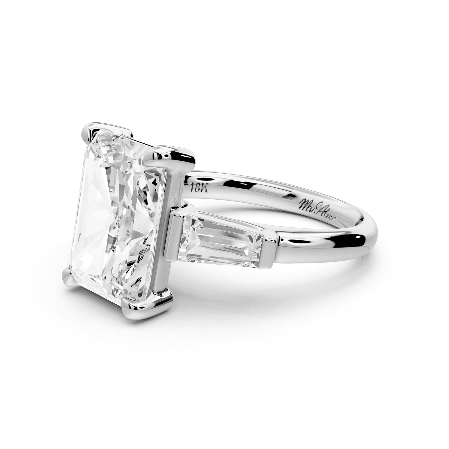 Naomi - 5ct 18k white gold radiant diamond with Tapered Baguettes side stones Engagement Ring - Mr. Alex Jewelry