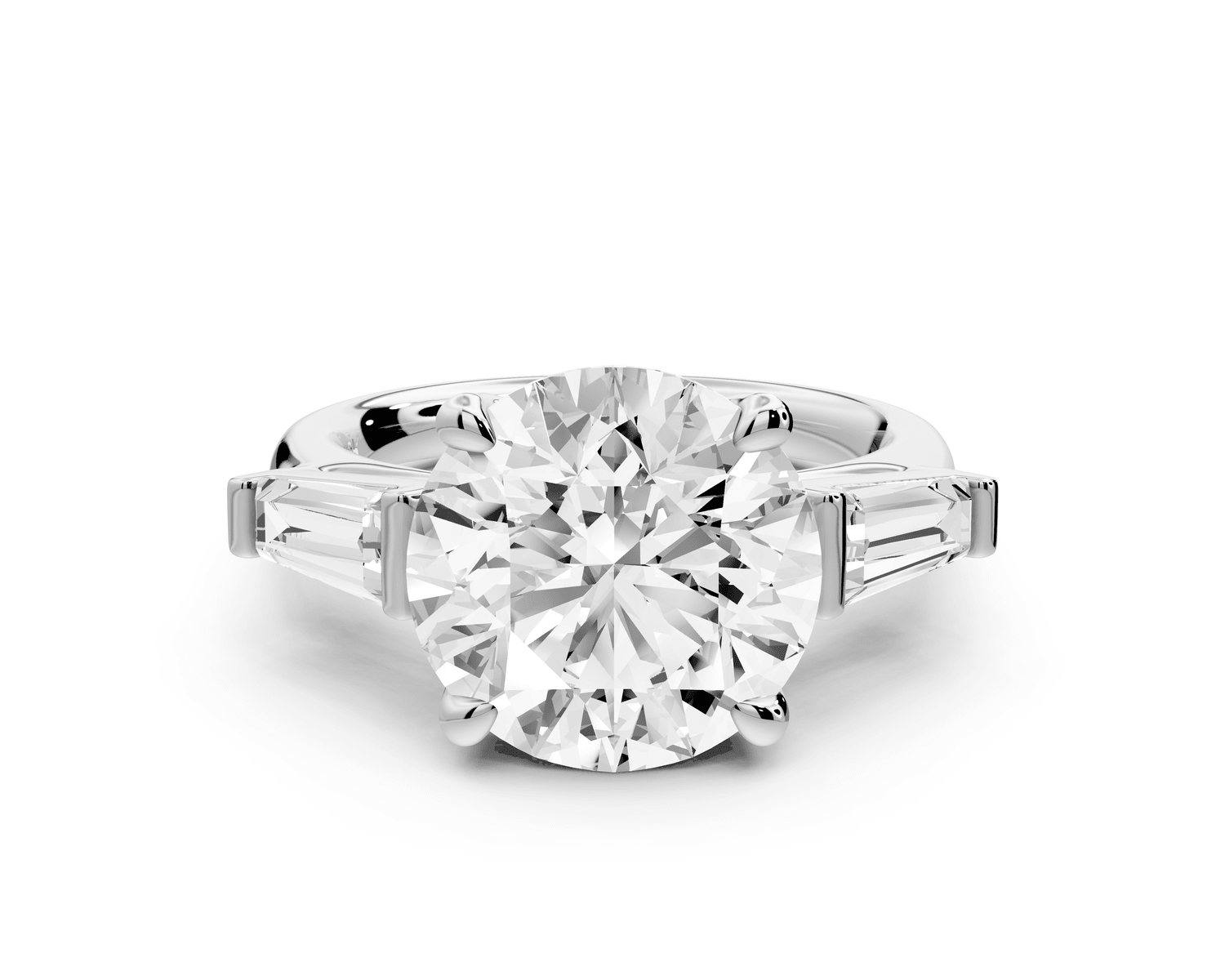 Naomi - 5ct 18k white gold round diamond with Tapered Baguettes side stones Engagement Ring - Mr. Alex Jewelry