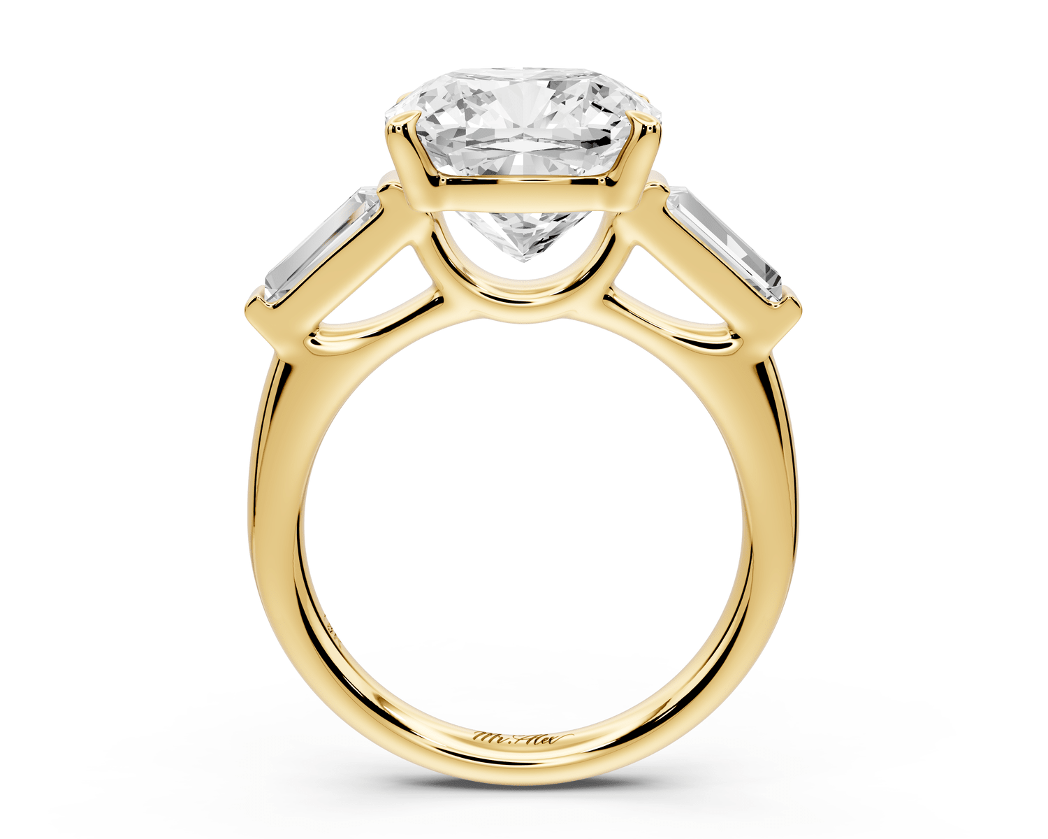 Naomi - 5ct 18k yellow gold cushion diamond with Tapered Baguettes side stones Engagement Ring - Mr. Alex Jewelry