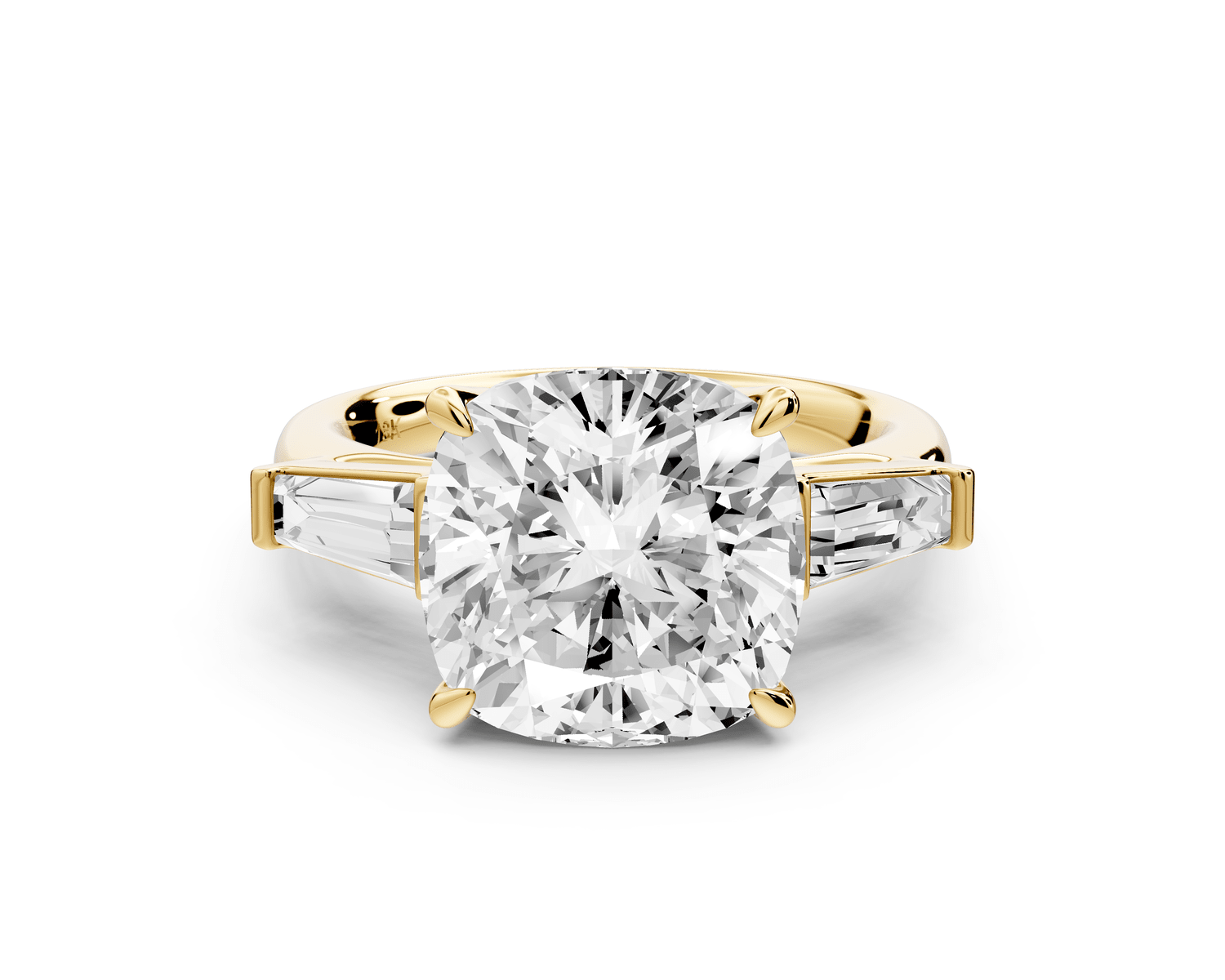 Naomi - 5ct 18k yellow gold cushion diamond with Tapered Baguettes side stones Engagement Ring - Mr. Alex Jewelry