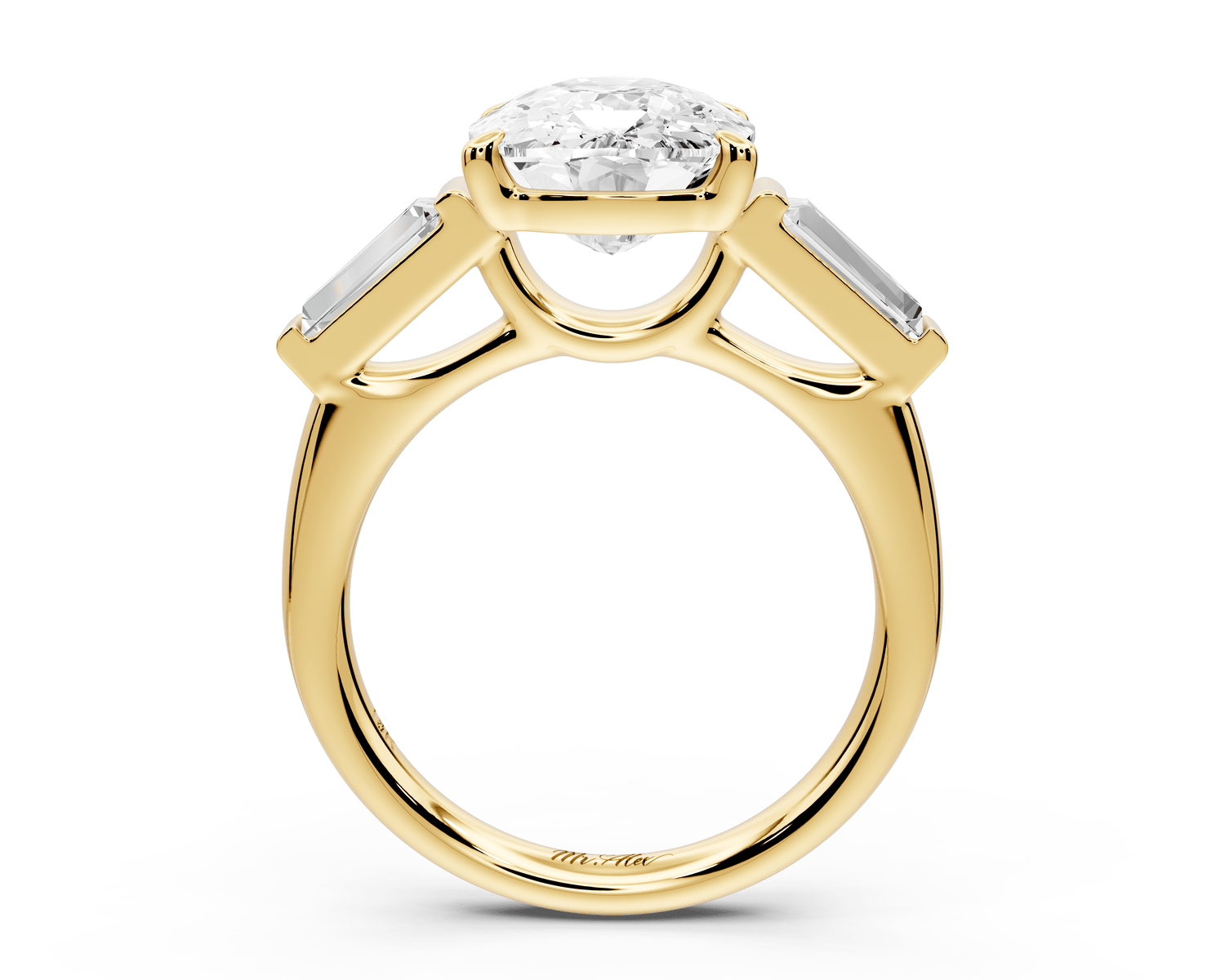 Naomi - 5ct 18k yellow gold ecushion diamond with Tapered Baguettes side stones Engagement Ring - Mr. Alex Jewelry