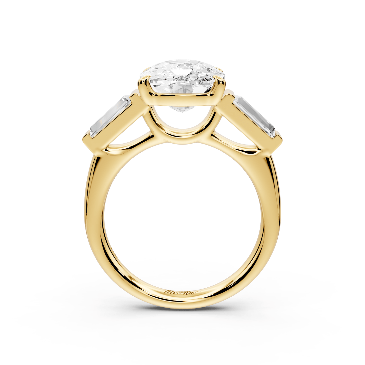 Naomi - 5ct 18k yellow gold ecushion diamond with Tapered Baguettes side stones Engagement Ring - Mr. Alex Jewelry