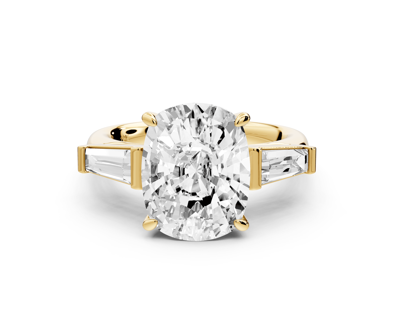 Naomi - 5ct 18k yellow gold ecushion diamond with Tapered Baguettes side stones Engagement Ring - Mr. Alex Jewelry