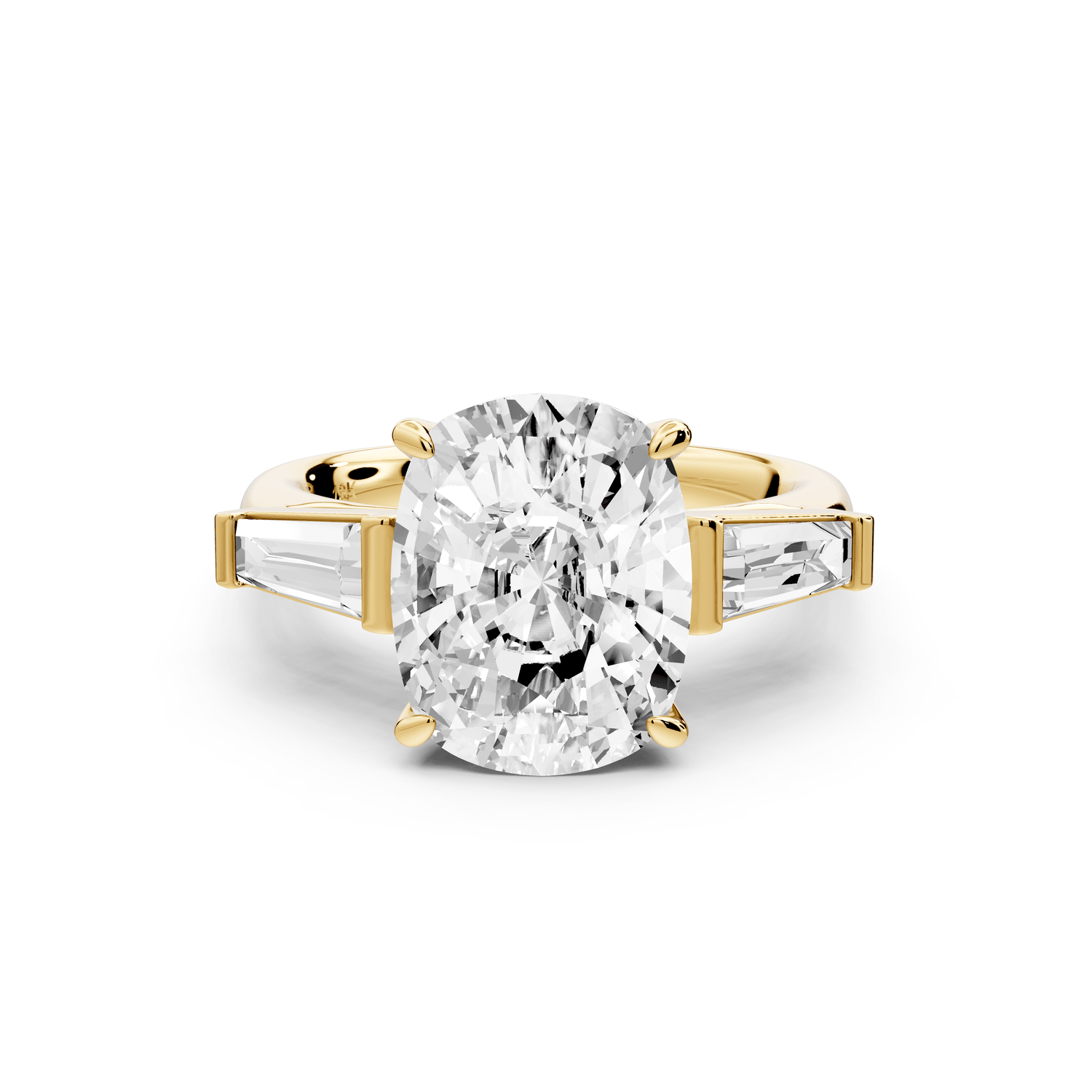 Naomi - 5ct 18k yellow gold ecushion diamond with Tapered Baguettes side stones Engagement Ring - Mr. Alex Jewelry