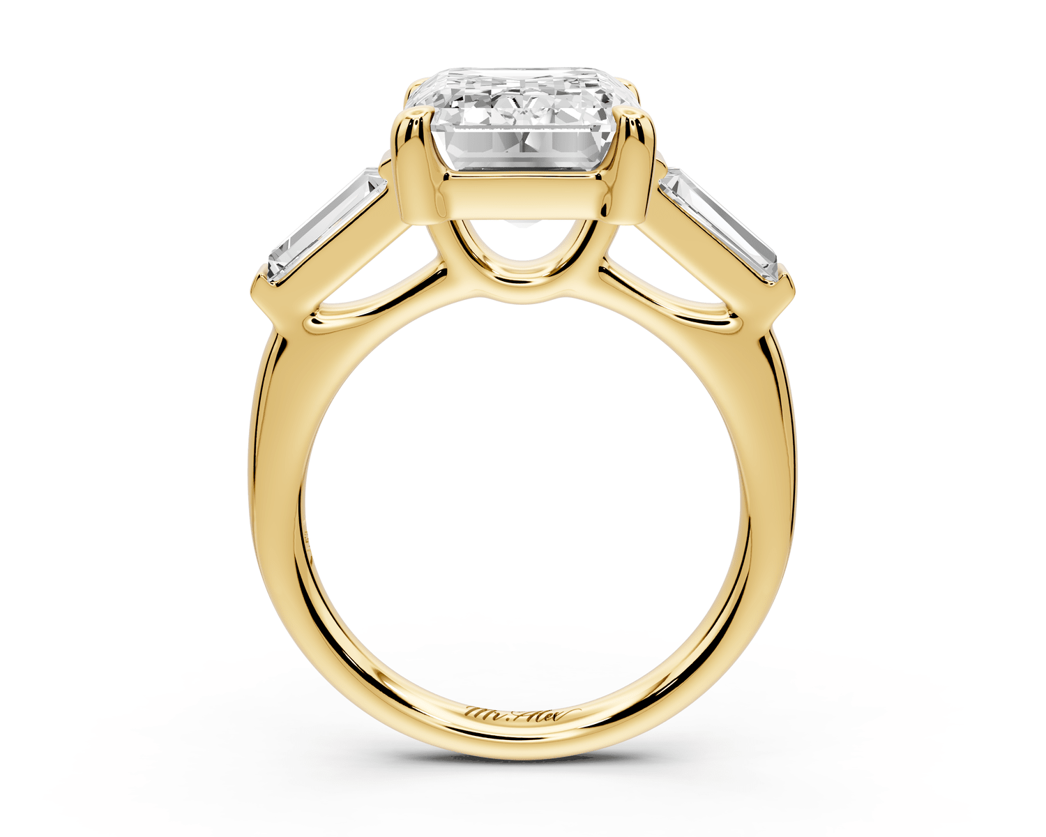 Naomi - 5ct 18k yellow gold emerald diamond with Tapered Baguettes side stones Engagement Ring - Mr. Alex Jewelry