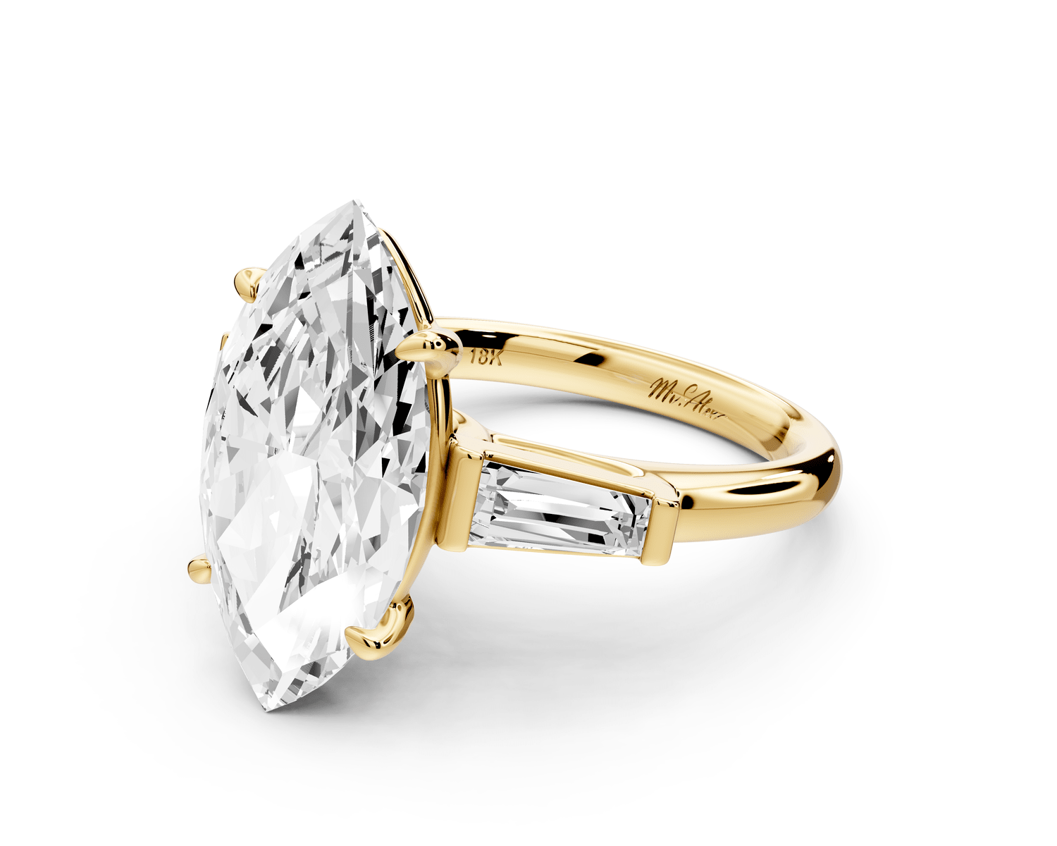 Naomi - 5ct 18k yellow gold marquise diamond with Tapered Baguettes side stones Engagement Ring - Mr. Alex Jewelry