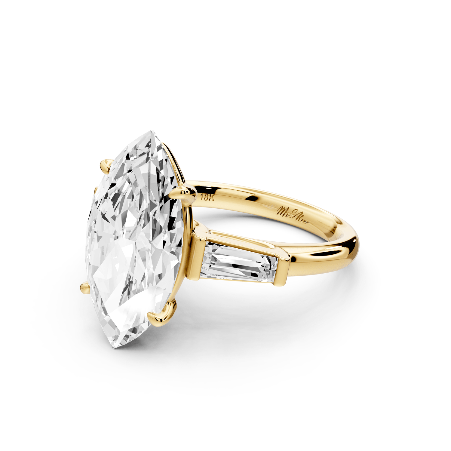 Naomi - 5ct 18k yellow gold marquise diamond with Tapered Baguettes side stones Engagement Ring - Mr. Alex Jewelry