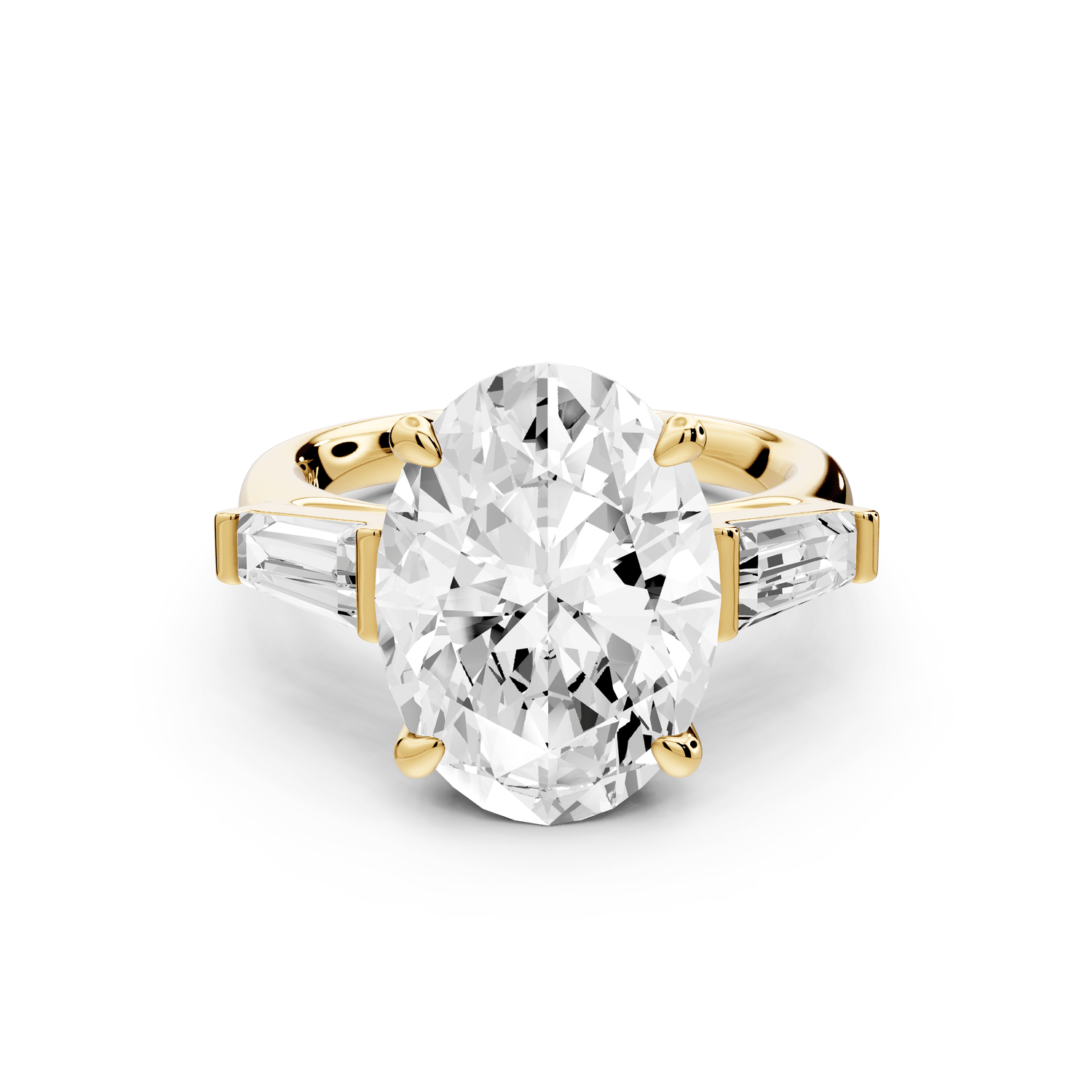 Naomi - 5ct 18k yellow gold oval diamond with Tapered Baguettes side stones Engagement Ring - Mr. Alex Jewelry