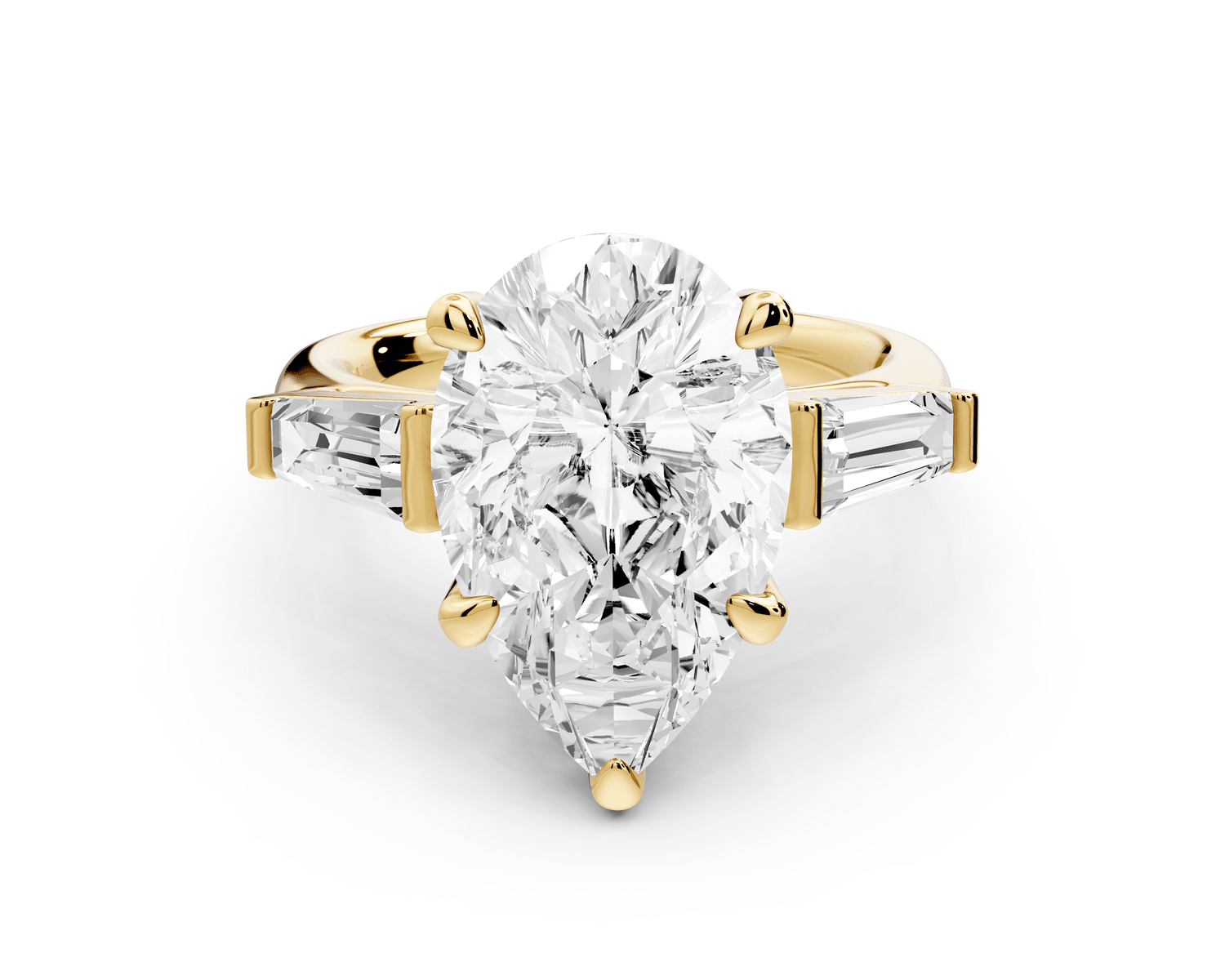 Naomi - 5ct 18k yellow gold pear diamond with Tapered Baguettes side stones Engagement Ring - Mr. Alex Jewelry