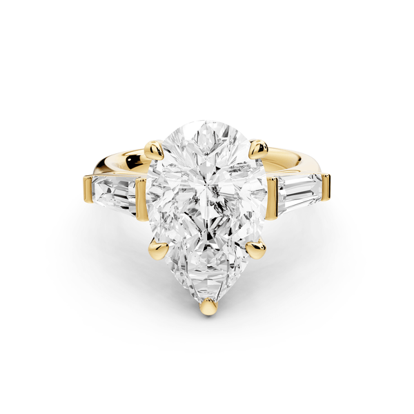 Naomi - 5ct 18k yellow gold pear diamond with Tapered Baguettes side stones Engagement Ring - Mr. Alex Jewelry