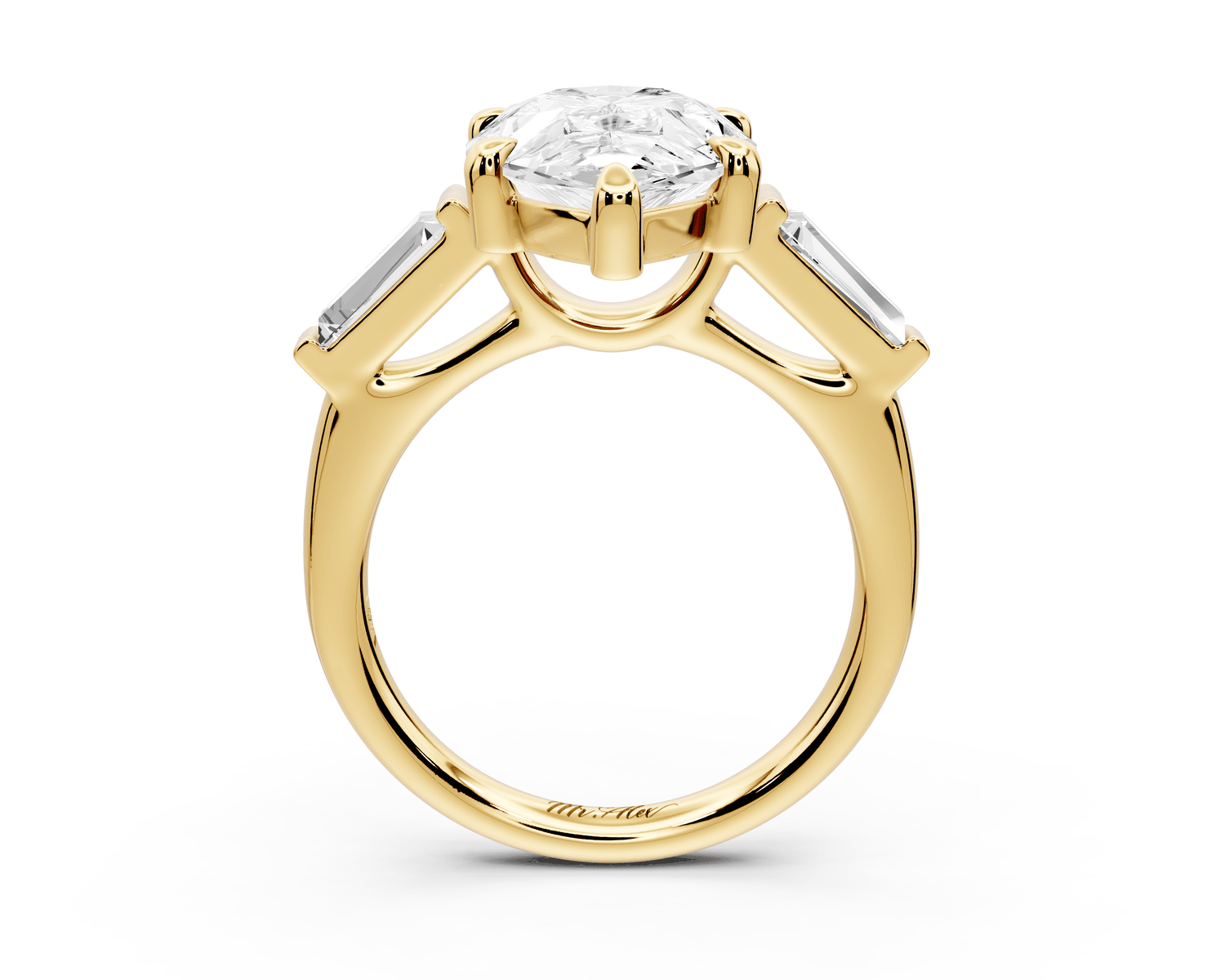 Naomi - 5ct 18k yellow gold pear diamond with Tapered Baguettes side stones Engagement Ring - Mr. Alex Jewelry
