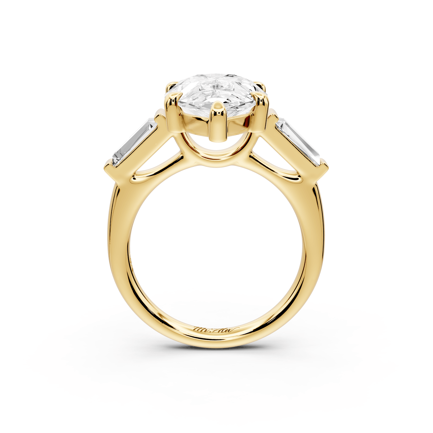 Naomi - 5ct 18k yellow gold pear diamond with Tapered Baguettes side stones Engagement Ring - Mr. Alex Jewelry