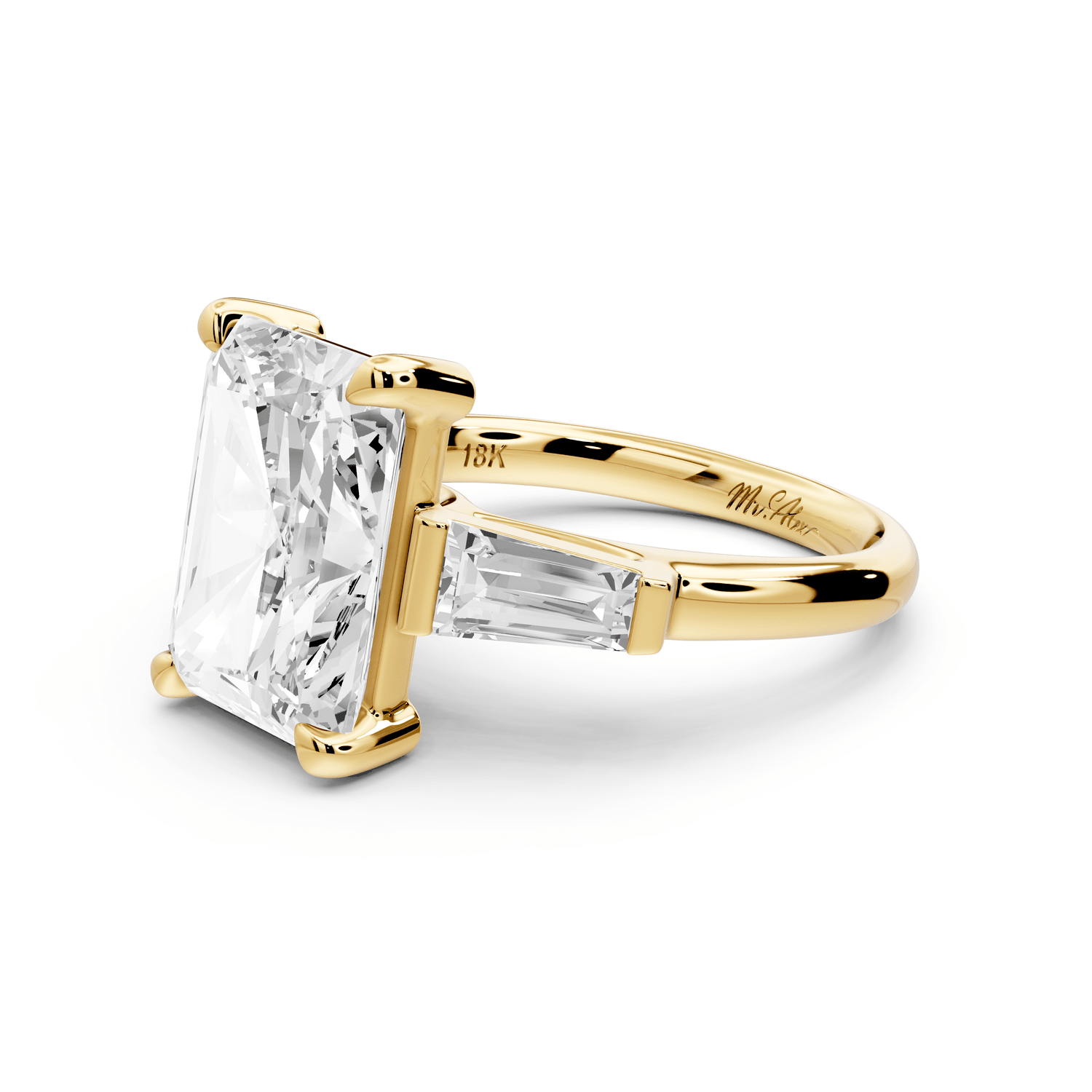 Naomi - 5ct 18k yellow gold radiant diamond with Tapered Baguettes side stones Engagement Ring - Mr. Alex Jewelry