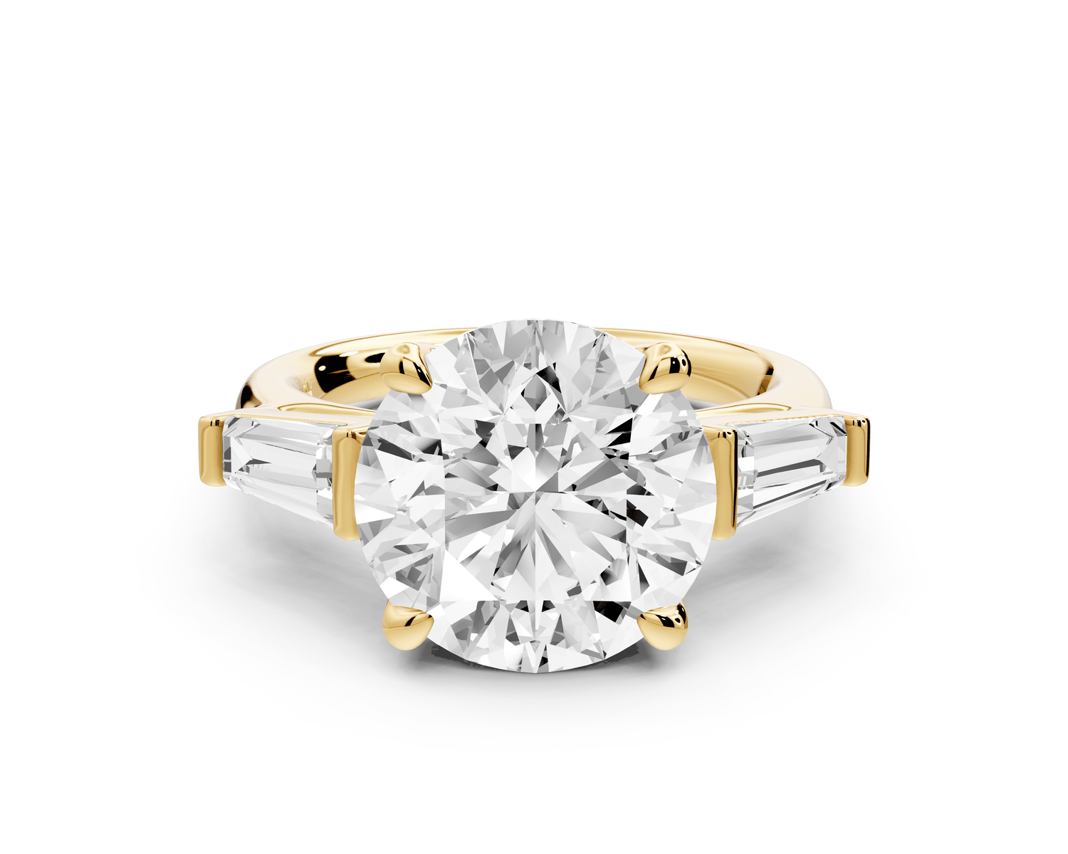 Naomi - 5ct 18k yellow gold round diamond with Tapered Baguettes side stones Engagement Ring - Mr. Alex Jewelry