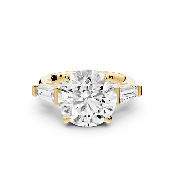 Naomi - 5ct 18k yellow gold round diamond with Tapered Baguettes side stones Engagement Ring - Mr. Alex Jewelry