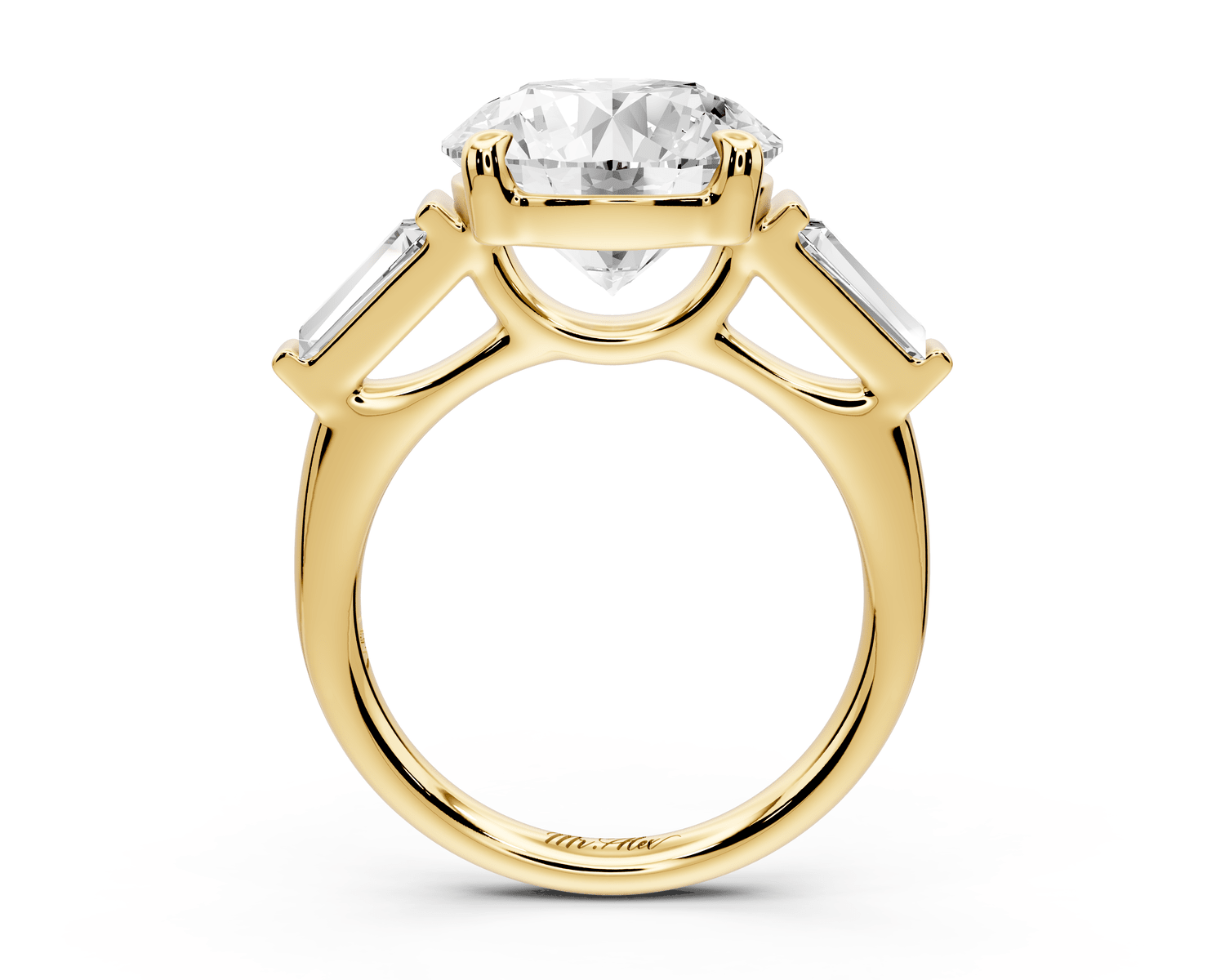 Naomi - 5ct 18k yellow gold round diamond with Tapered Baguettes side stones Engagement Ring - Mr. Alex Jewelry
