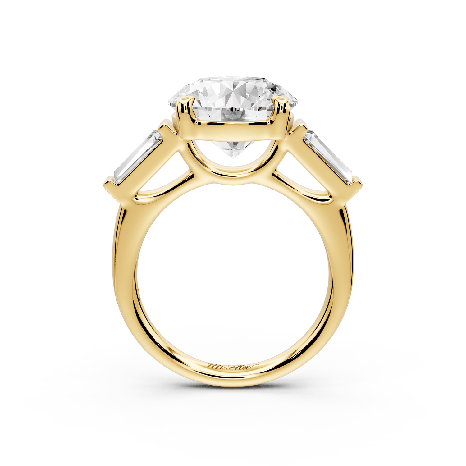 Naomi - 5ct 18k yellow gold round diamond with Tapered Baguettes side stones Engagement Ring - Mr. Alex Jewelry