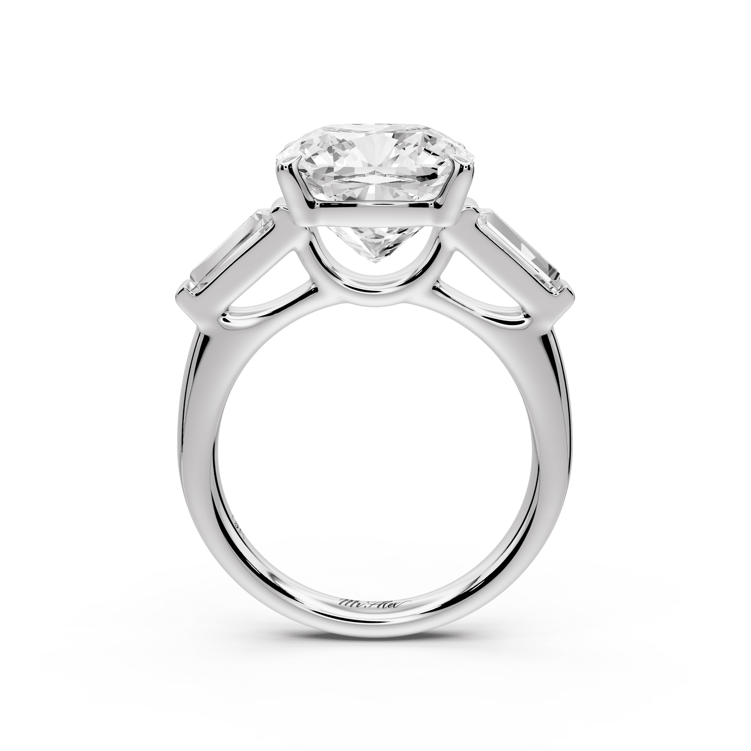 Naomi - 5ct platinum cushion diamond with Tapered Baguettes side stones Engagement Ring - Mr. Alex Jewelry