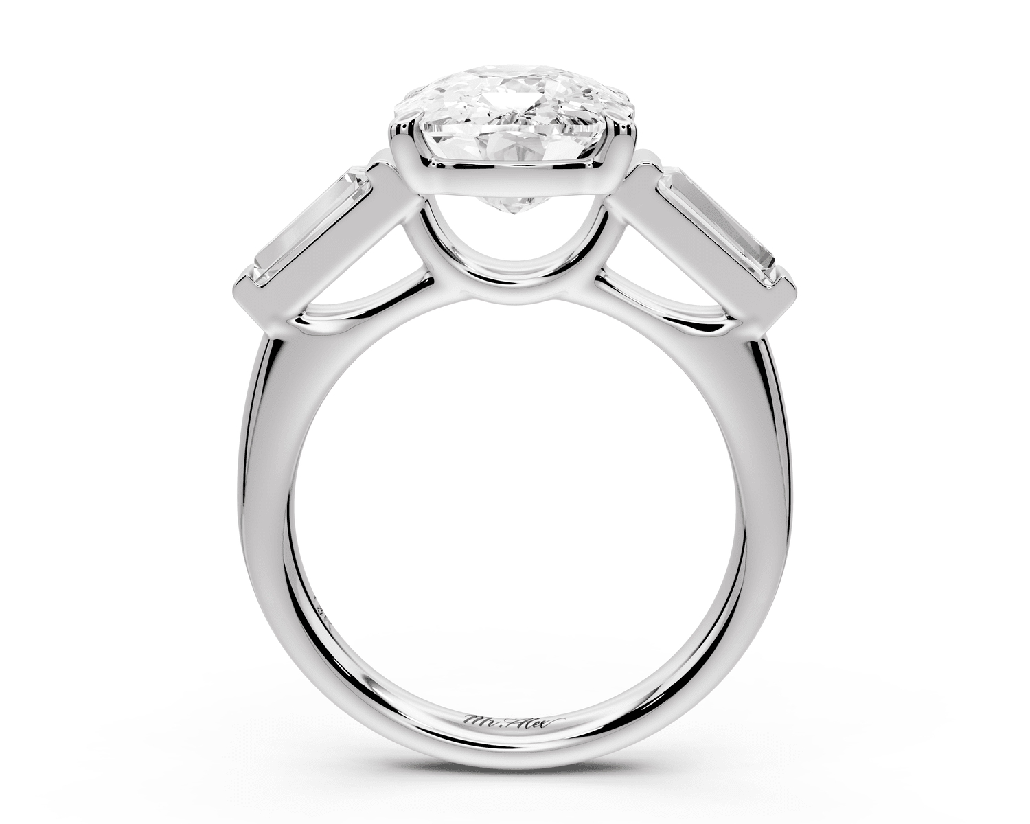Naomi - 5ct platinum ecushion diamond with Tapered Baguettes side stones Engagement Ring - Mr. Alex Jewelry