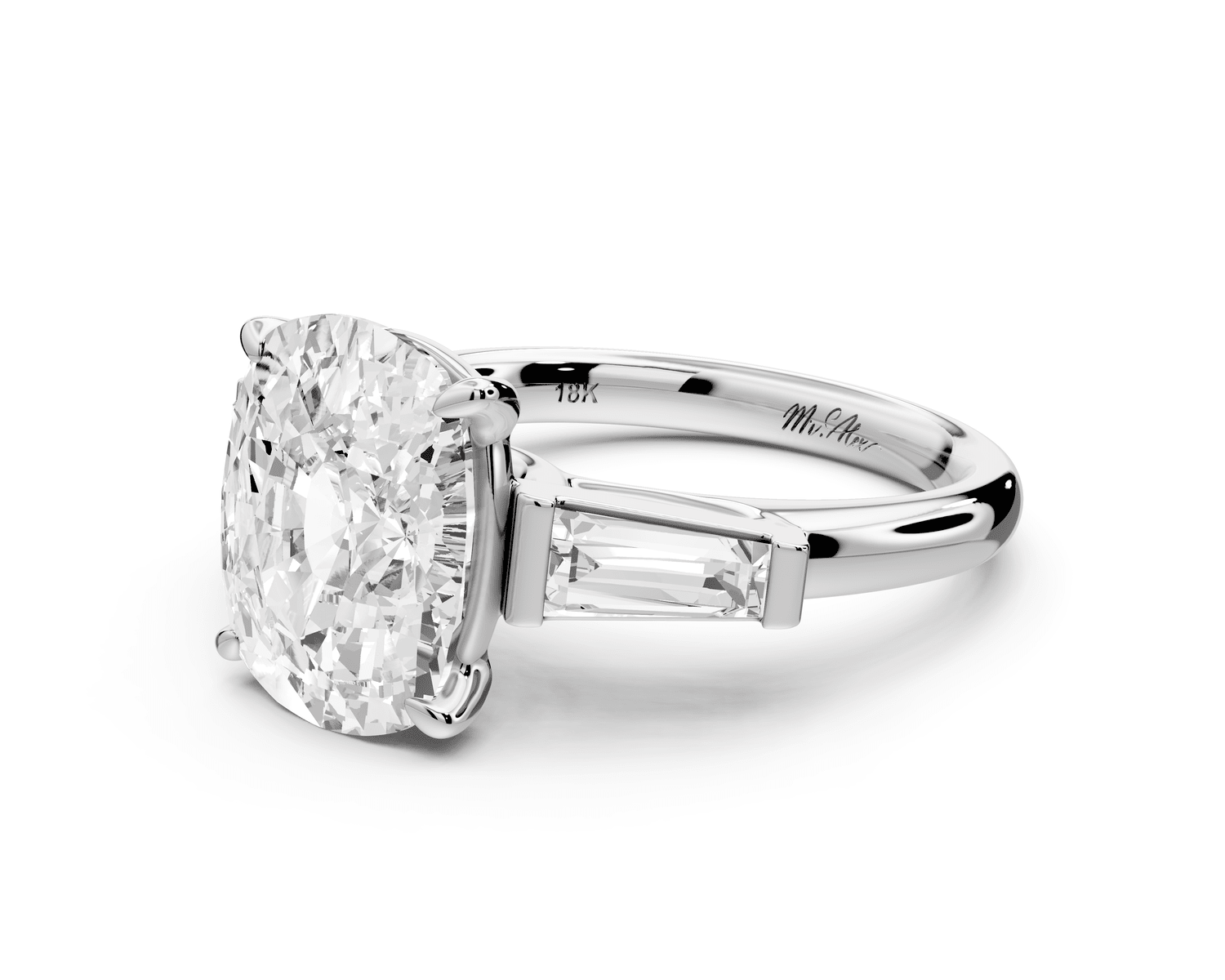 Naomi - 5ct platinum ecushion diamond with Tapered Baguettes side stones Engagement Ring - Mr. Alex Jewelry