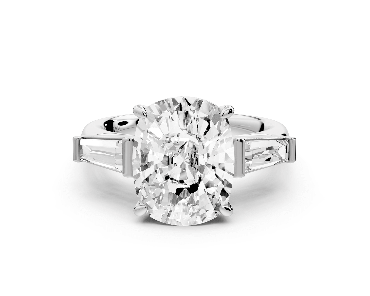 Naomi - 5ct platinum ecushion diamond with Tapered Baguettes side stones Engagement Ring - Mr. Alex Jewelry