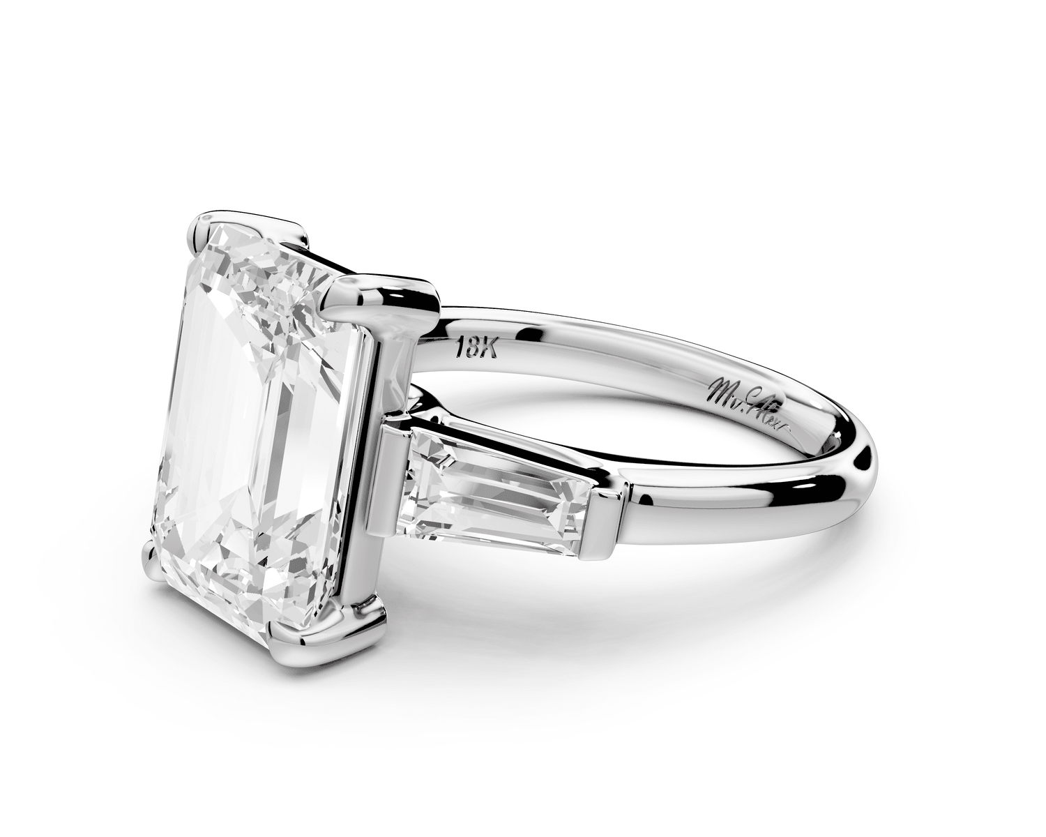 Naomi - 5ct platinum emerald diamond with Tapered Baguettes side stones Engagement Ring - Mr. Alex Jewelry