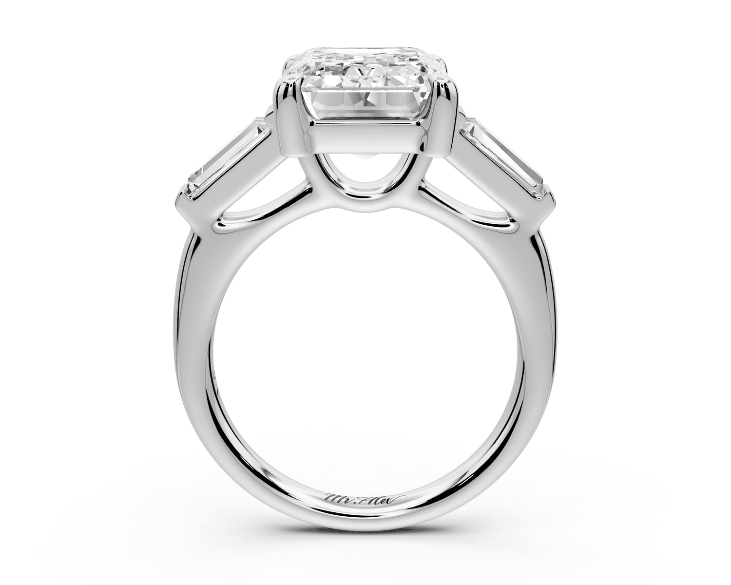 Naomi - 5ct platinum emerald diamond with Tapered Baguettes side stones Engagement Ring - Mr. Alex Jewelry
