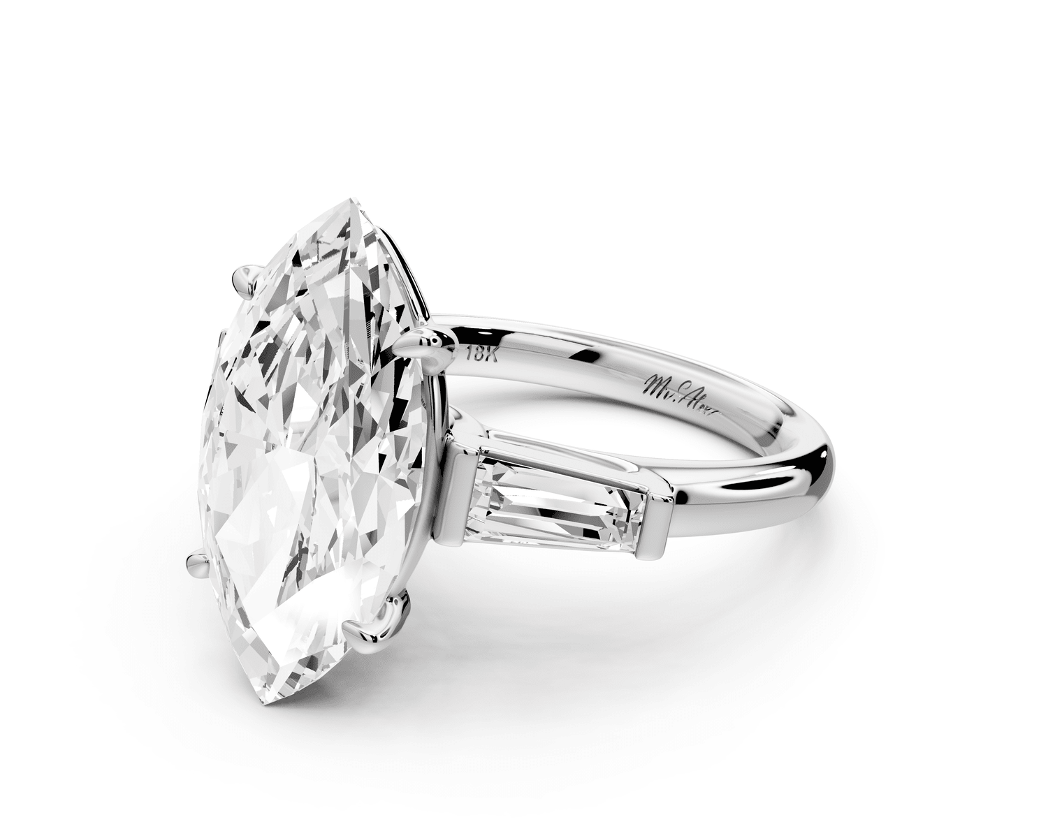 Naomi - 5ct platinum marquise diamond with Tapered Baguettes side stones Engagement Ring - Mr. Alex Jewelry