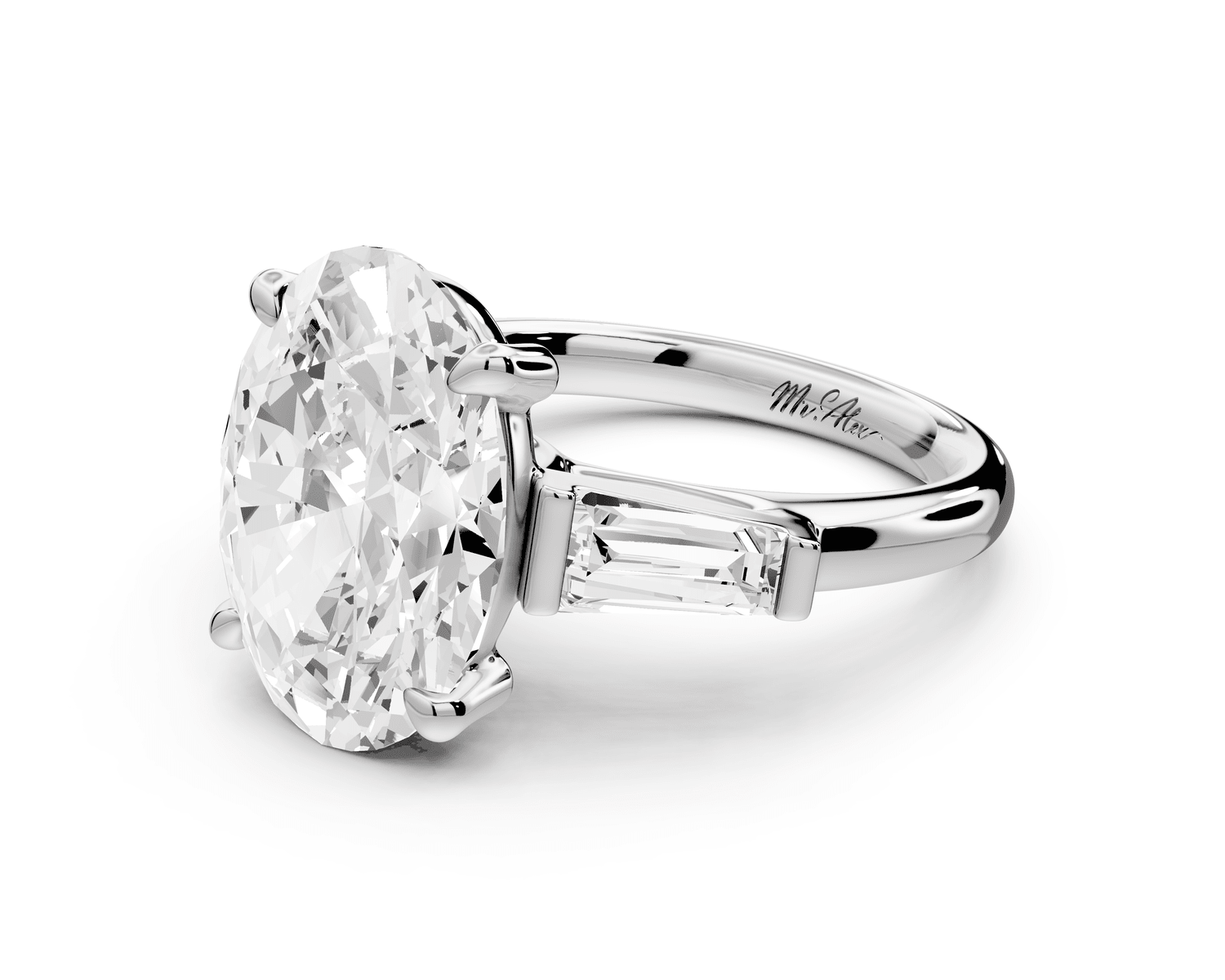 Naomi - 5ct platinum oval diamond with Tapered Baguettes side stones Engagement Ring - Mr. Alex Jewelry