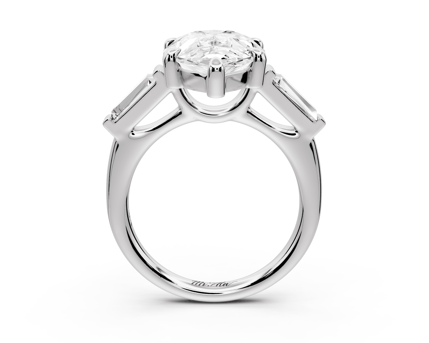 Naomi - 5ct platinum pear diamond with Tapered Baguettes side stones Engagement Ring - Mr. Alex Jewelry