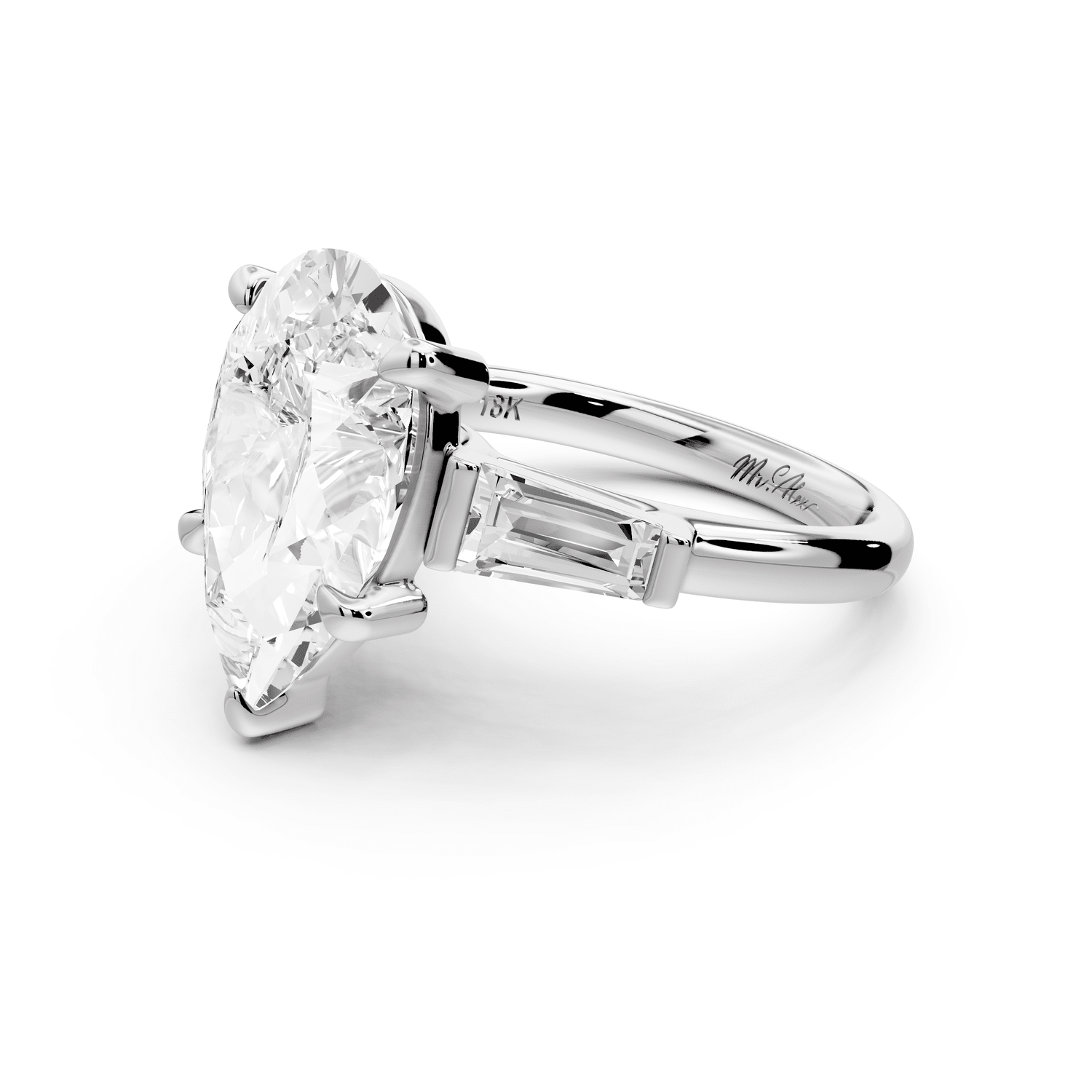 Naomi - 5ct platinum pear diamond with Tapered Baguettes side stones Engagement Ring - Mr. Alex Jewelry