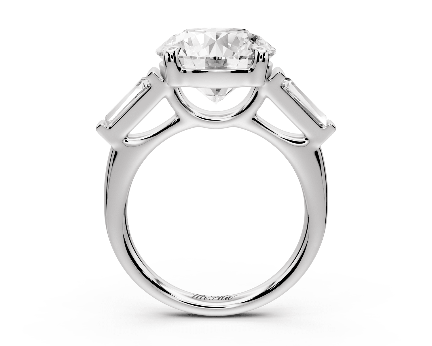 Naomi - 5ct platinum round diamond with Tapered Baguettes side stones Engagement Ring - Mr. Alex Jewelry