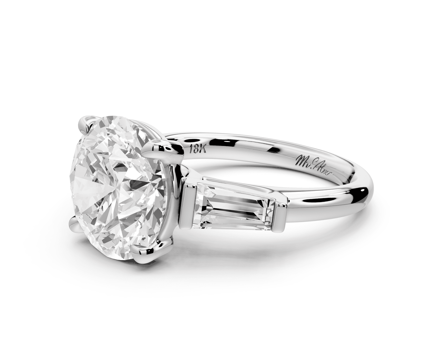 Naomi - 5ct platinum round diamond with Tapered Baguettes side stones Engagement Ring - Mr. Alex Jewelry