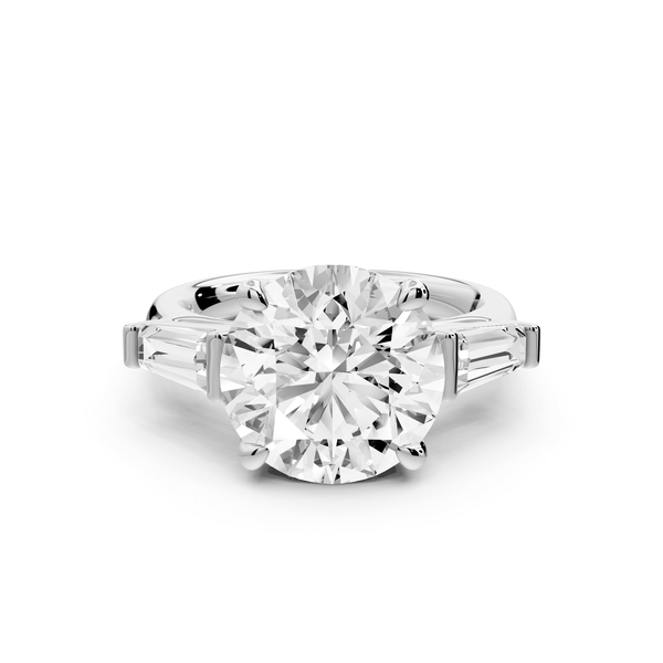 Naomi - 5ct platinum round diamond with Tapered Baguettes side stones Engagement Ring - Mr. Alex Jewelry