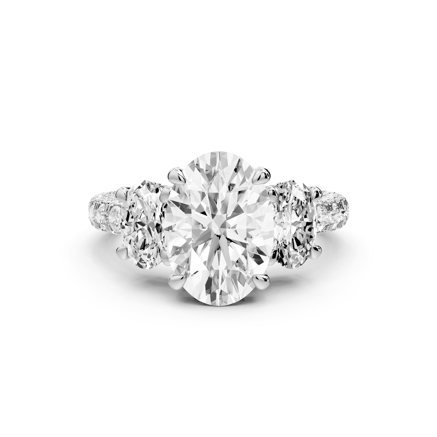 Neta - 2ct 14k white gold Oval Hidden Halo Three-Stone Engagement Ring with Pavé Band - Mr. Alex Jewelry