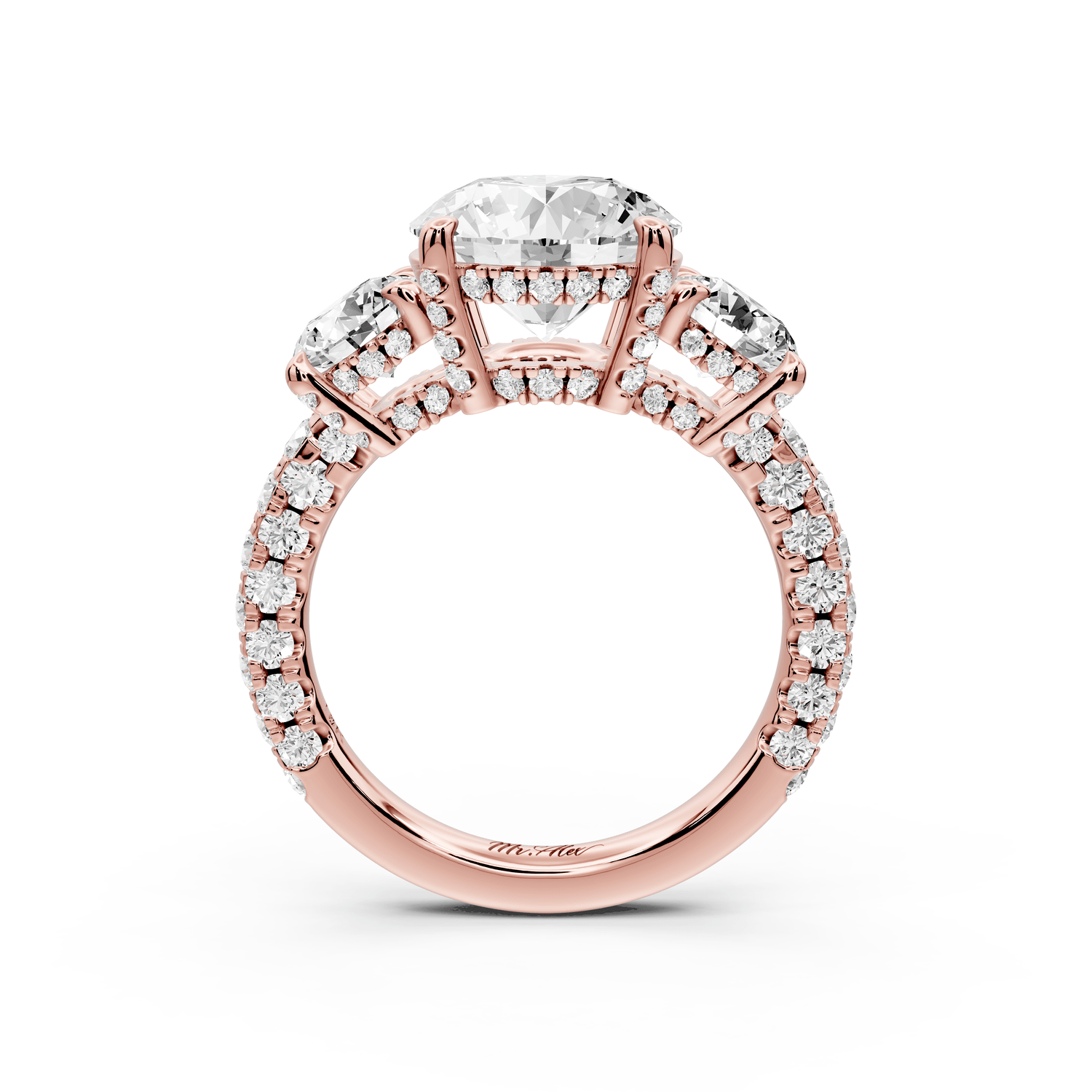 Neta - 2ct 14k white gold Radiant Hidden Halo Three-Stone Engagement Ring with Pavé Band - Mr. Alex Jewelry