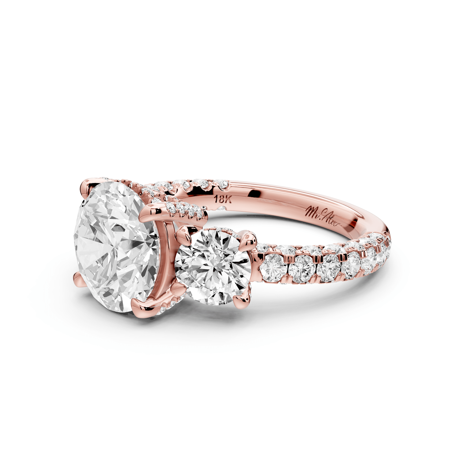 Neta - 2ct 14k white gold Radiant Hidden Halo Three-Stone Engagement Ring with Pavé Band - Mr. Alex Jewelry