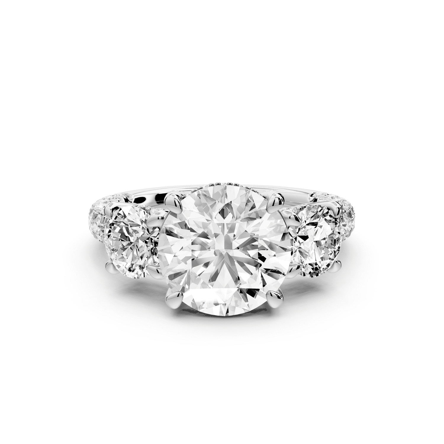 Neta - 2ct 14k white gold Round Hidden Halo Three-Stone Engagement Ring with Pavé Band - Mr. Alex Jewelry