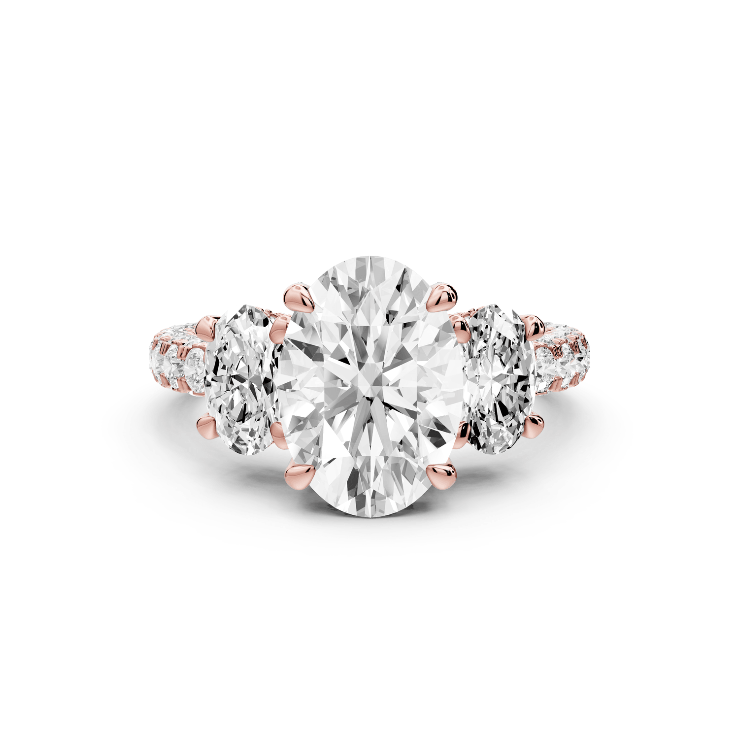 Neta - 2ct 18k rose gold Oval Hidden Halo Three-Stone Engagement Ring with Pavé Band - Mr. Alex Jewelry