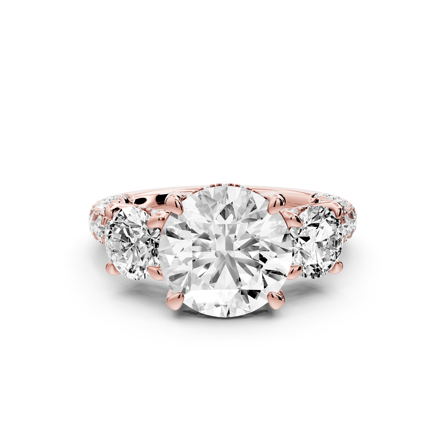 Neta - 2ct 18k white gold Radiant Hidden Halo Three-Stone Engagement Ring with Pavé Band - Mr. Alex Jewelry