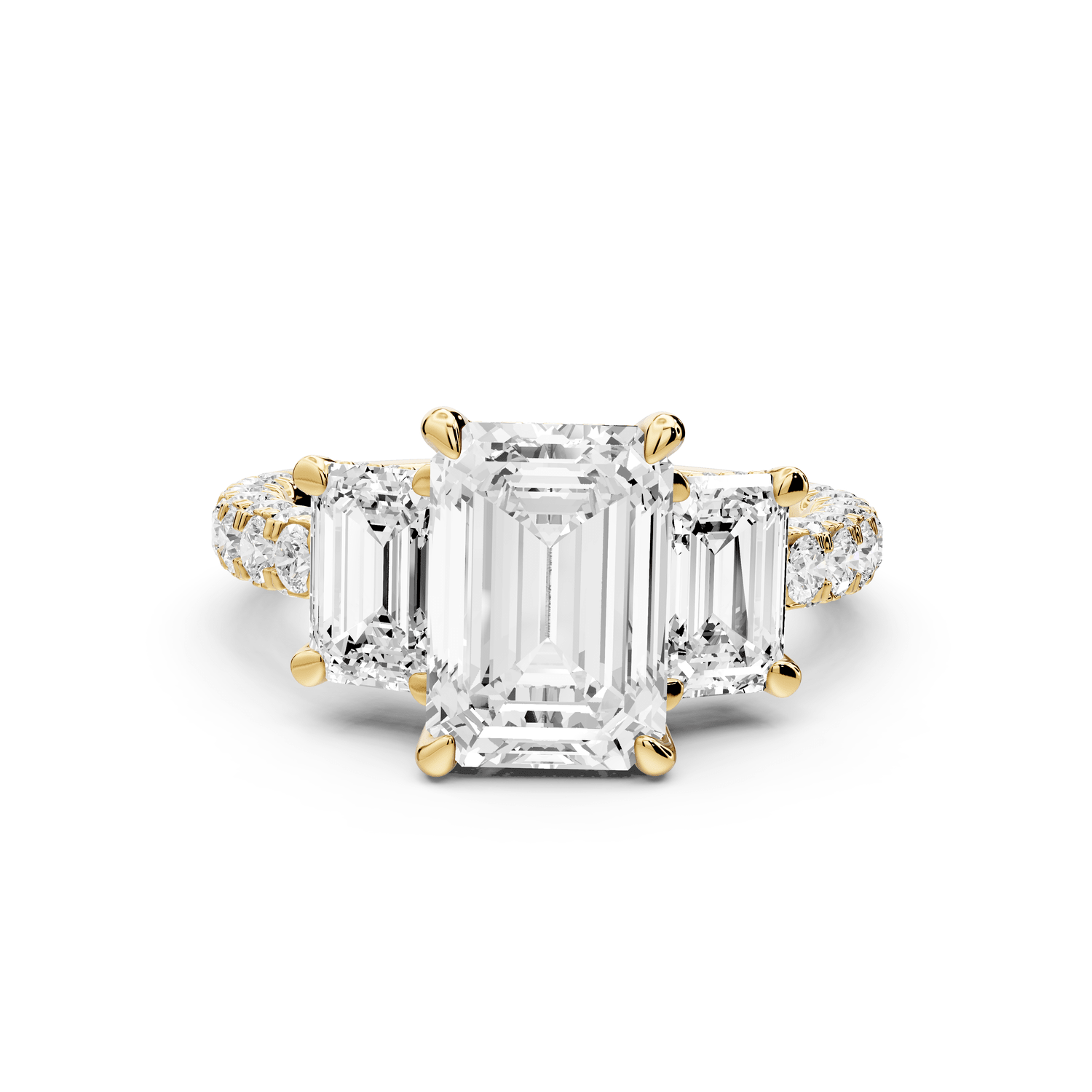 Neta - 2ct 18k yellow gold Emerald Hidden Halo Three-Stone Engagement Ring with Pavé Band - Mr. Alex Jewelry