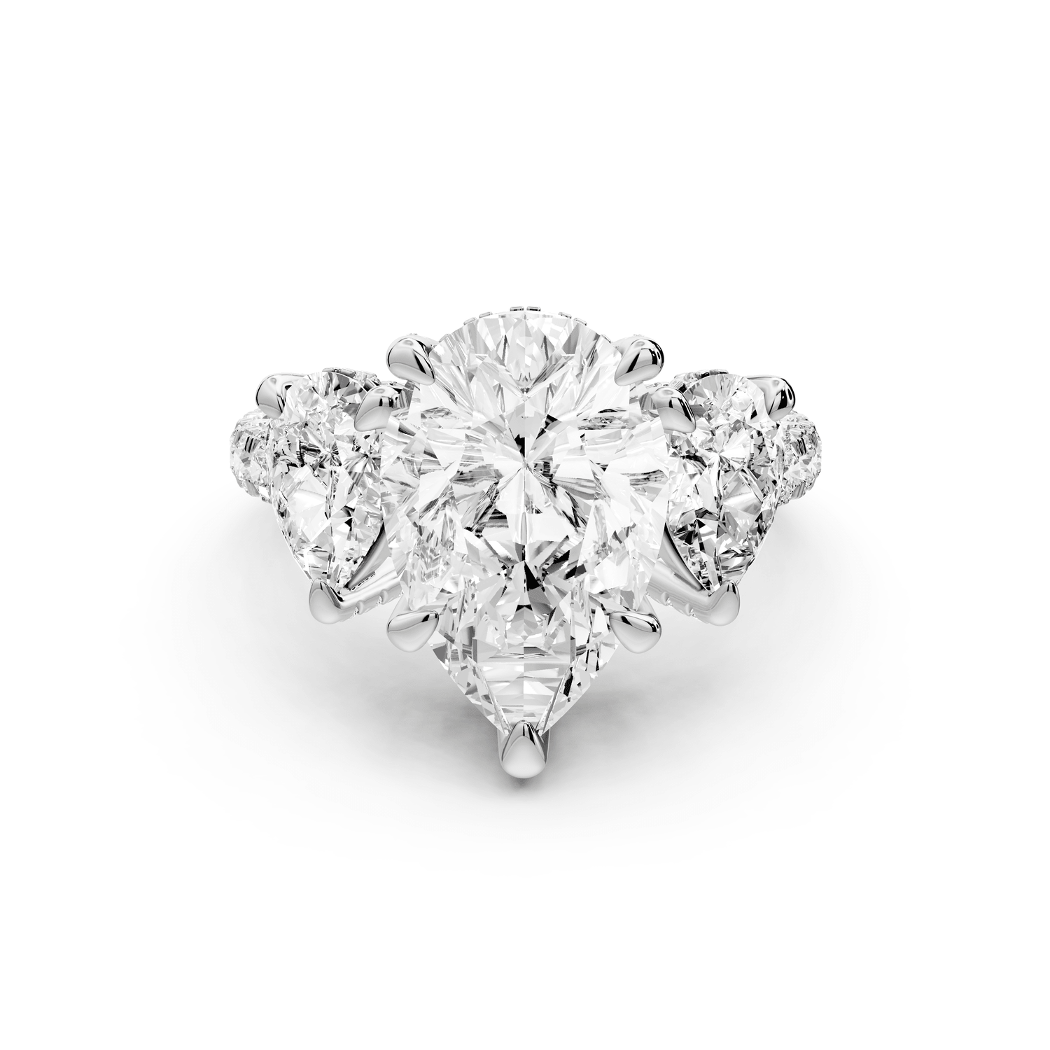 Neta - 3ct 14k white gold Pear Hidden Halo Three-Stone Engagement Ring with Pavé Band - Mr. Alex Jewelry