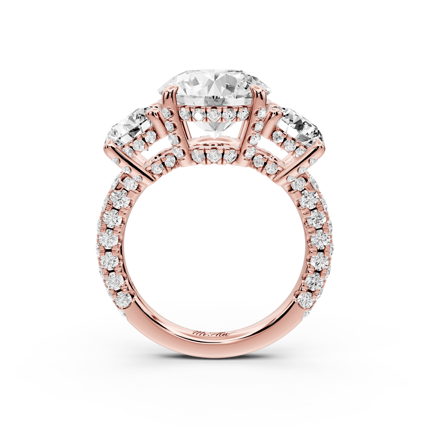 Neta - 3ct 14k white gold Radiant Hidden Halo Three-Stone Engagement Ring with Pavé Band - Mr. Alex Jewelry