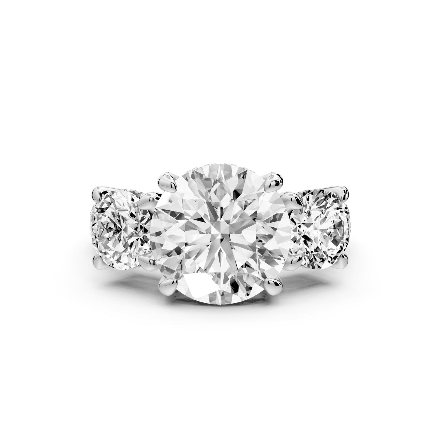 Neta - 3ct 14k white gold Round Hidden Halo Three-Stone Engagement Ring with Pavé Band - Mr. Alex Jewelry