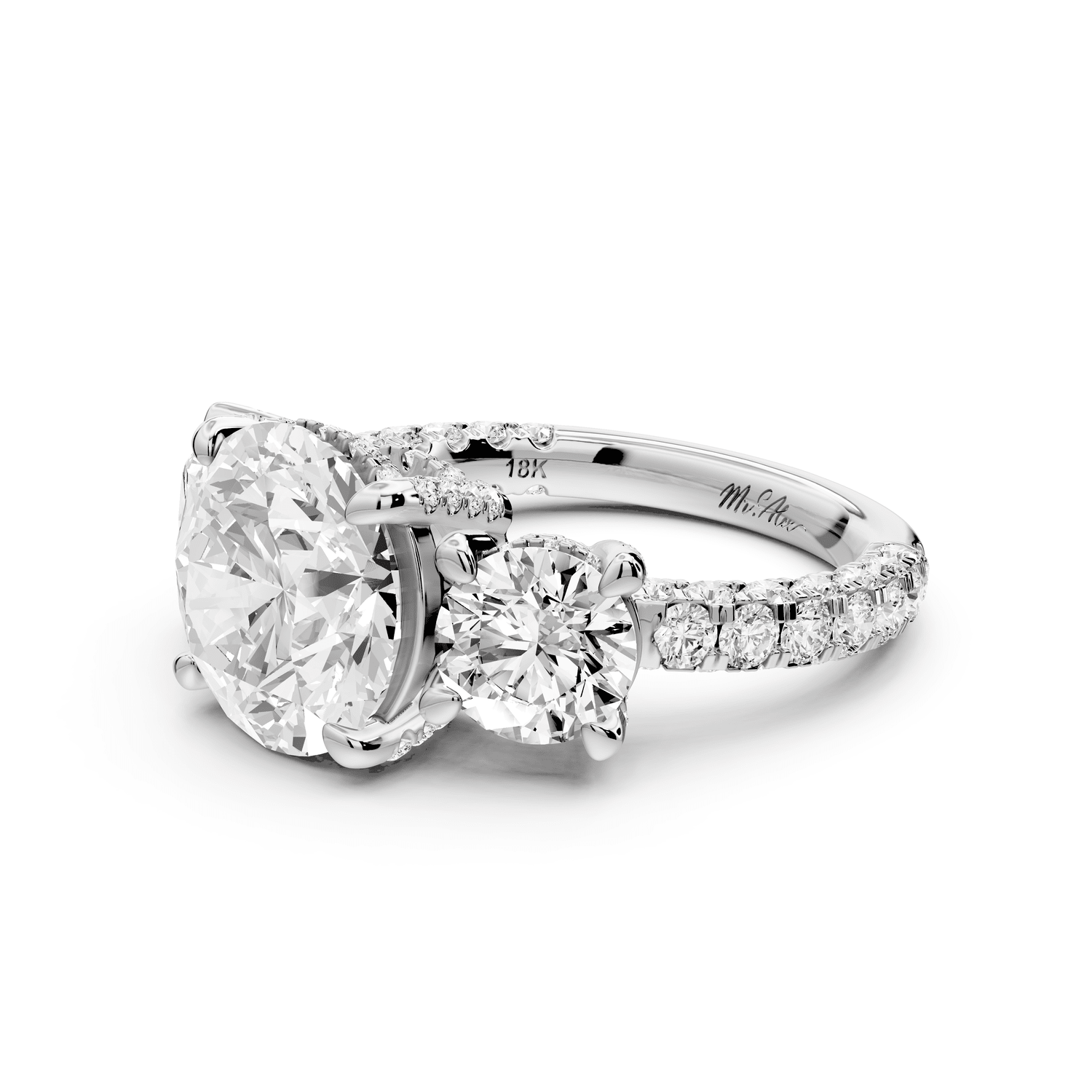 Neta - 3ct 14k white gold Round Hidden Halo Three-Stone Engagement Ring with Pavé Band - Mr. Alex Jewelry