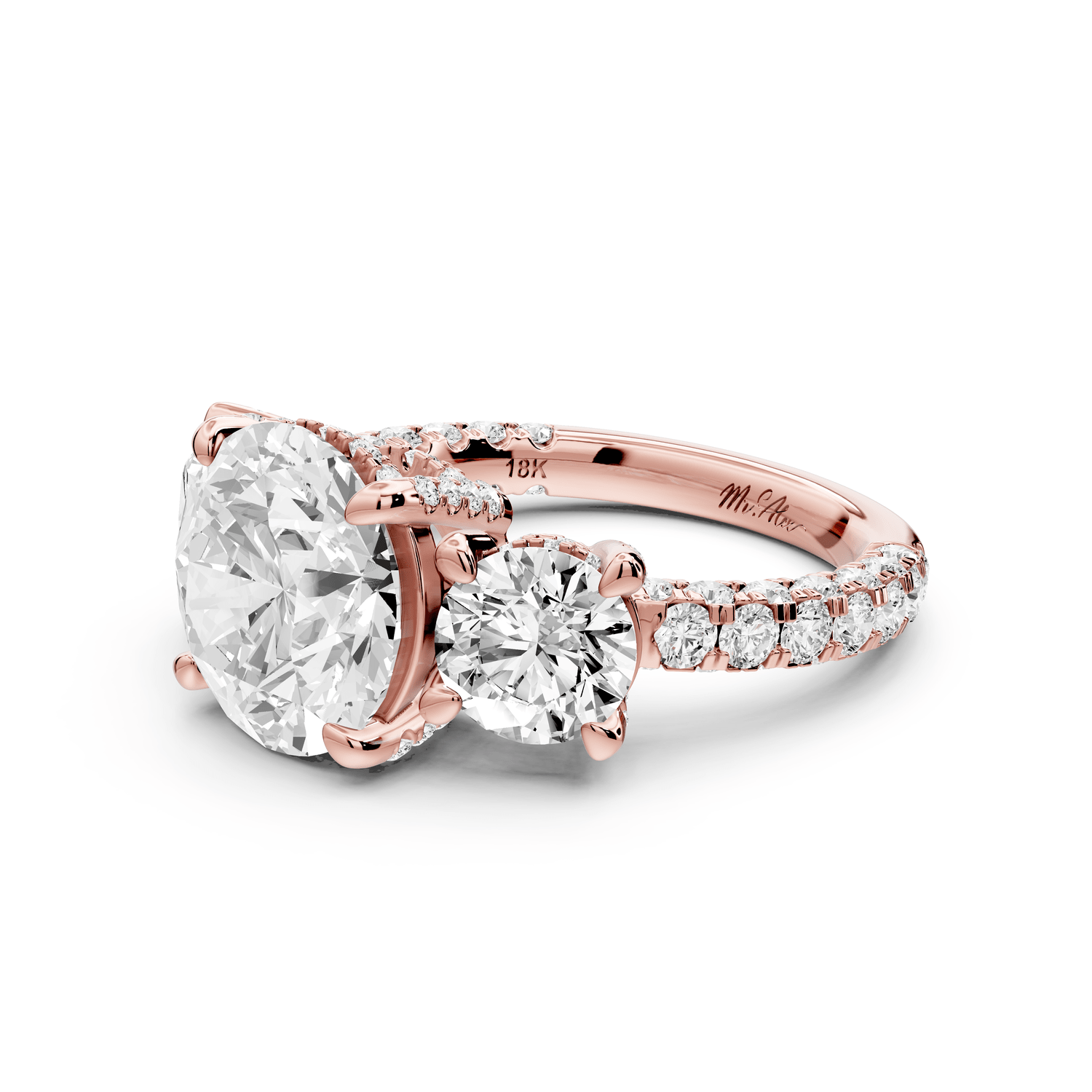 Neta - 3ct 18k white gold Radiant Hidden Halo Three-Stone Engagement Ring with Pavé Band - Mr. Alex Jewelry