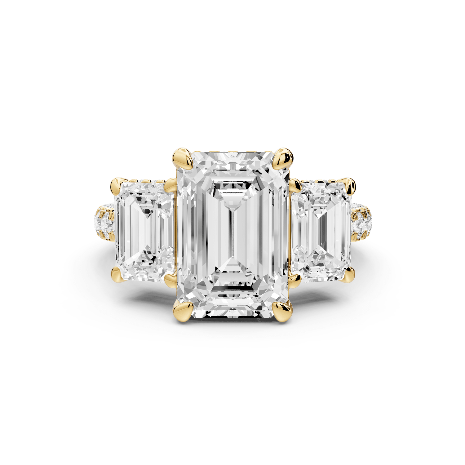 Neta - 3ct 18k yellow gold Emerald Hidden Halo Three-Stone Engagement Ring with Pavé Band - Mr. Alex Jewelry